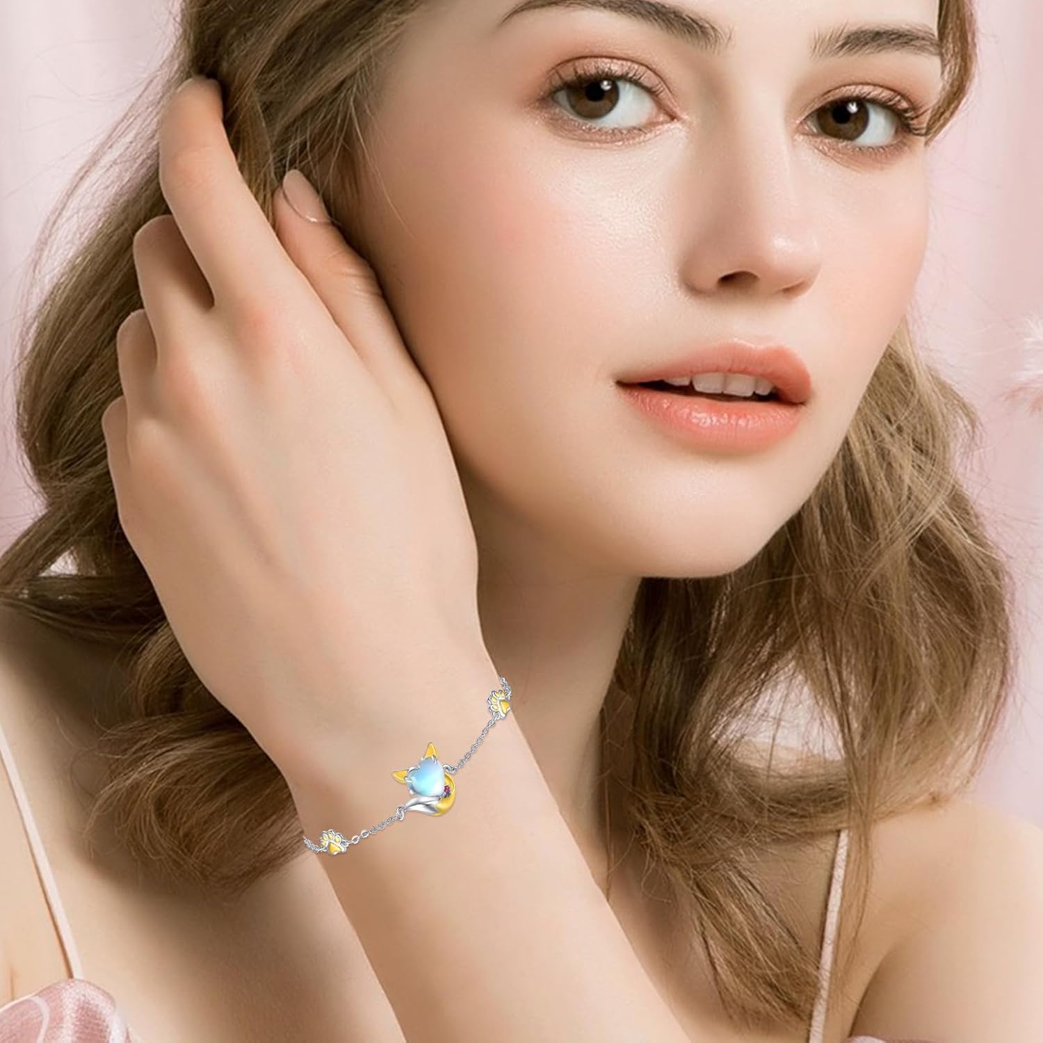CUOKA MIRACLE Fox Bracelet for Women 925 Sterling Silver Link Bracelet Moonstone Fox Jewelry Gifts for Women Animal Bracelets on Birthday Mother's Day - Image 2