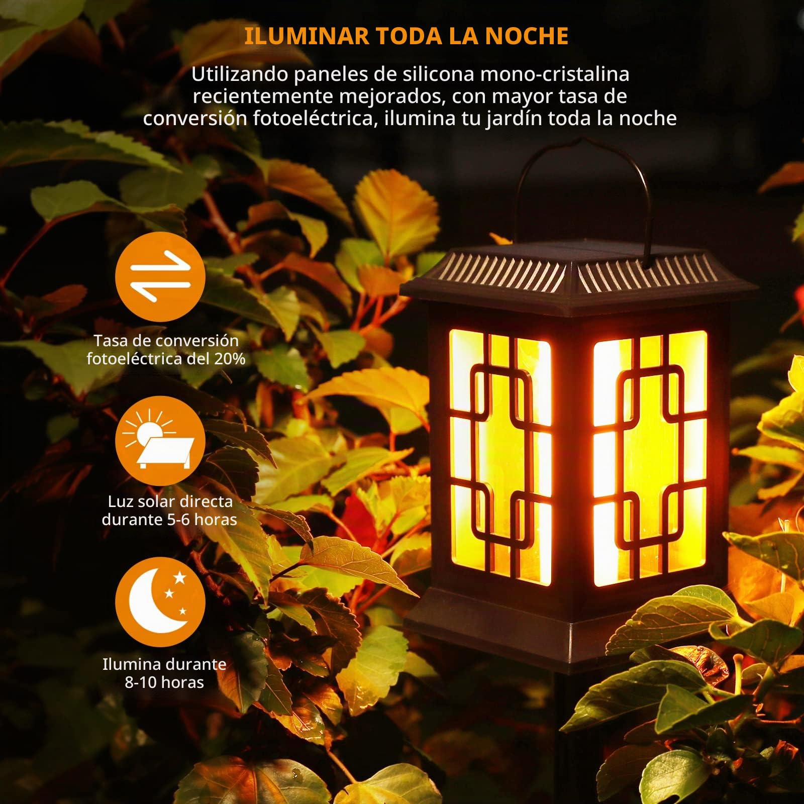 Luz de Llama Solar de Exterior, Linternas Solares de Jardín Impermeable IP65 con Efecto de Luz de Llama Realista, Luces Solares Antorcha con Encendido/Apagado Automático y 2 Modos de Luz