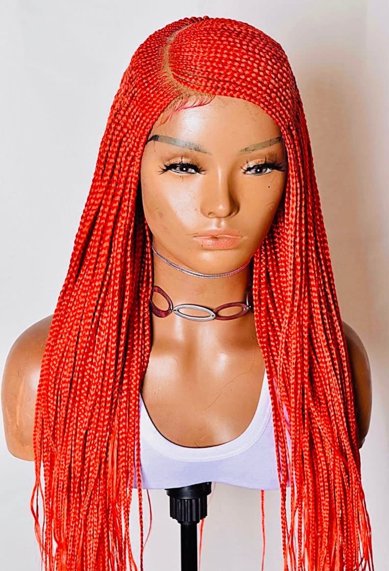 Red 13x4 frontal Lace Cornrow Braided Wigs for Black Women