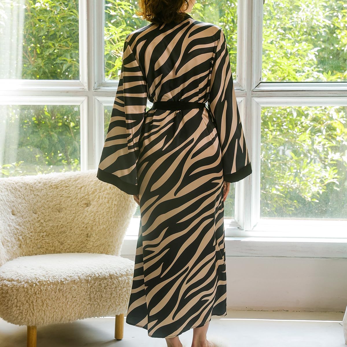 Long Robes for Women Satin White Robe Soft Lightweight Bathrobe, Elegant Sleepwear for Bride & Everyday Lounge