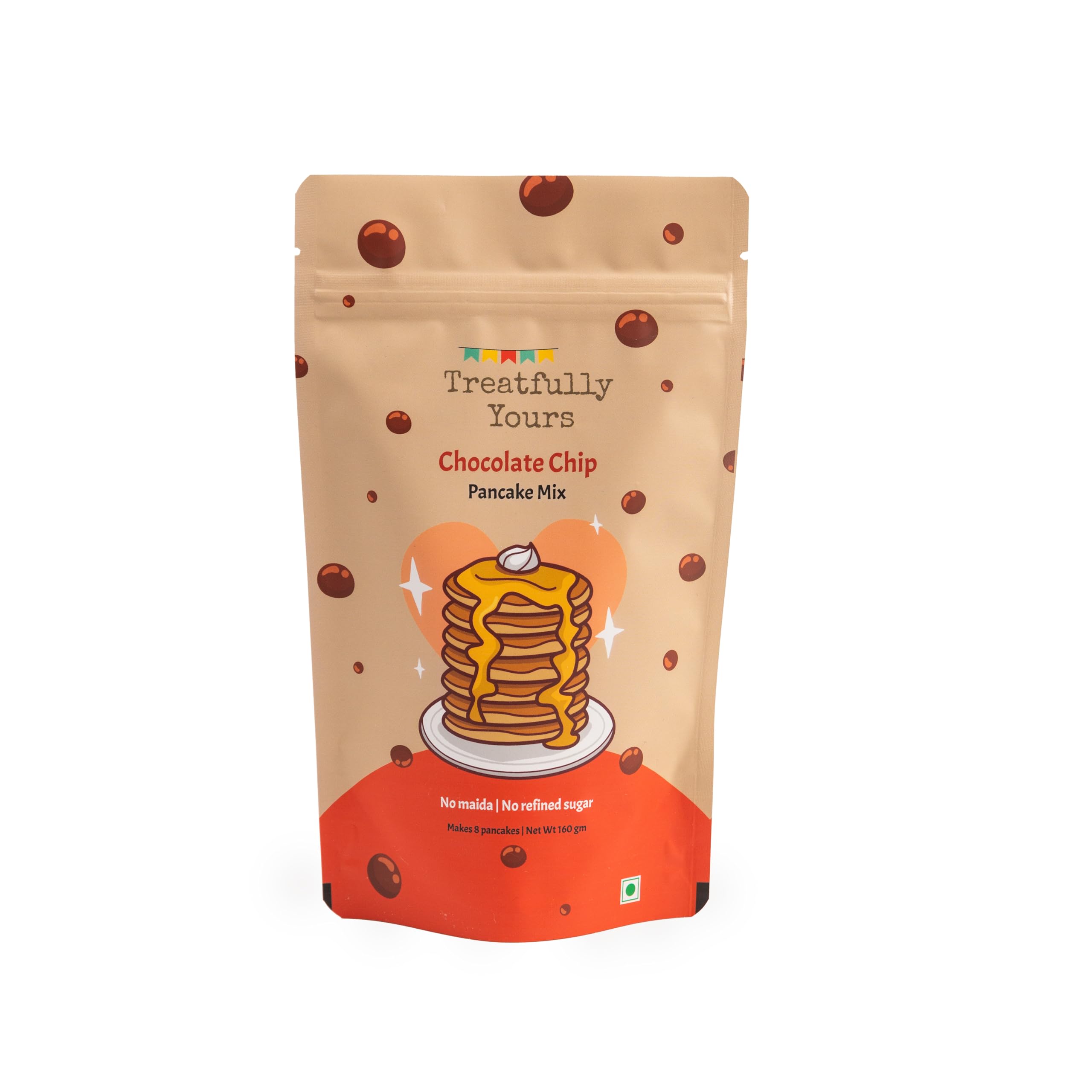 Treatfully Yours Chocolate Chips Pancakes Mix|Sweetened With Jaggery|No Maida|No Refined Sugar| Makes 8 Pancakes (Pack of 1, 160gm)