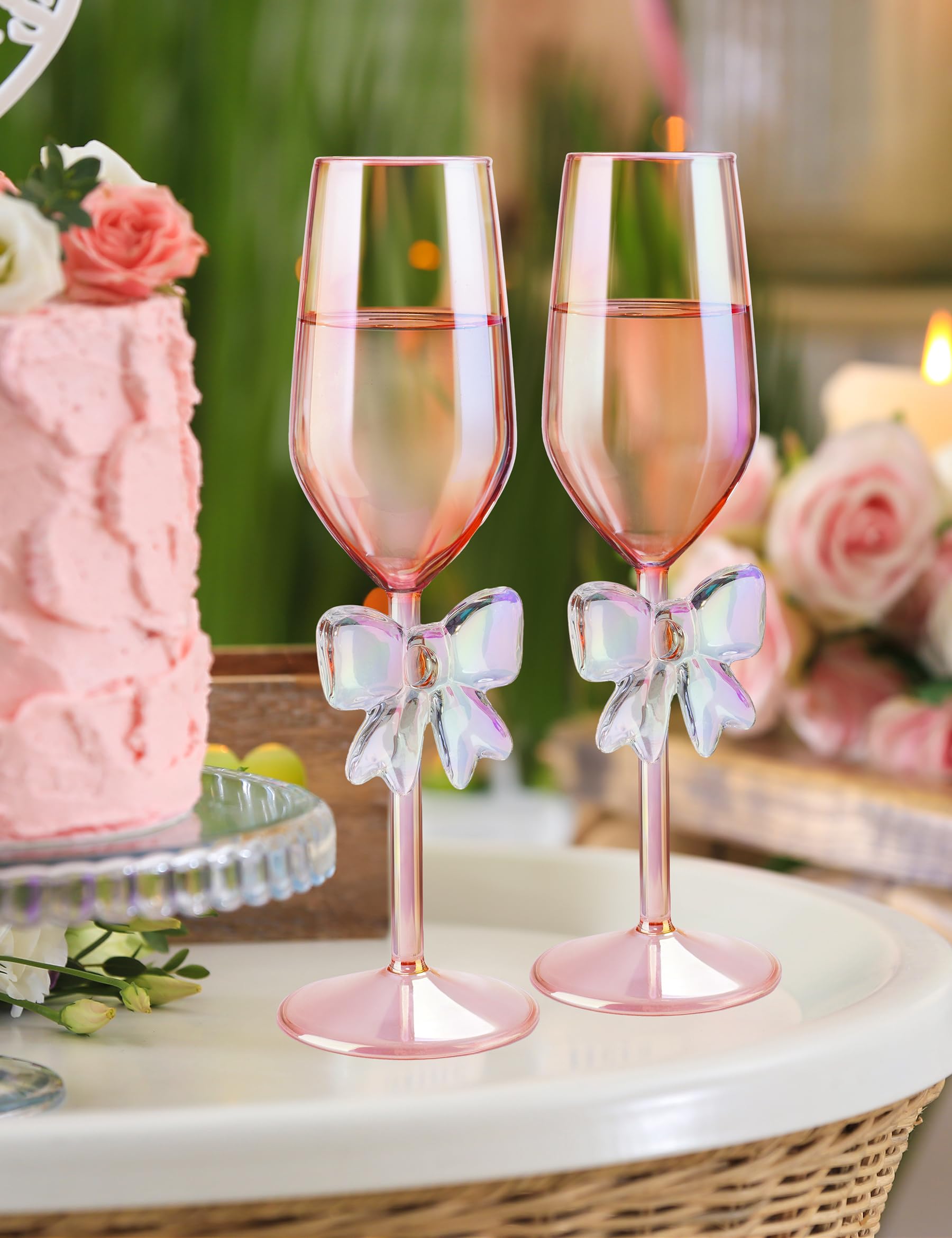 NiHome Lot de 2 verres à champagne rose iridescent