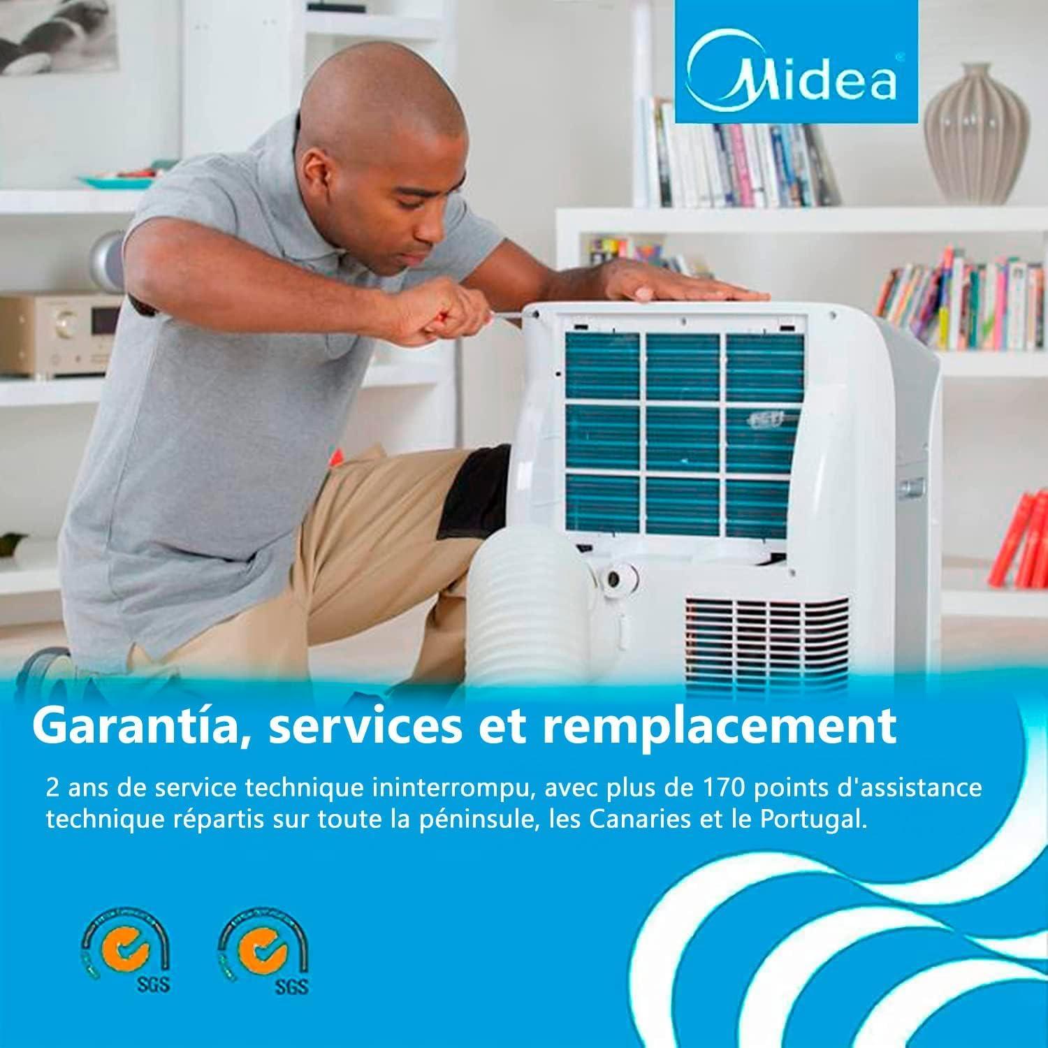 MIDEA Climatiseur Mobile Silencieux 9000 BTU avec Évacuation - Climatisation Portable Prêt à Poser 2700W - Clim Split Mobile - 3 Vitesses avec Kit de Fenêtre et Télécommande
