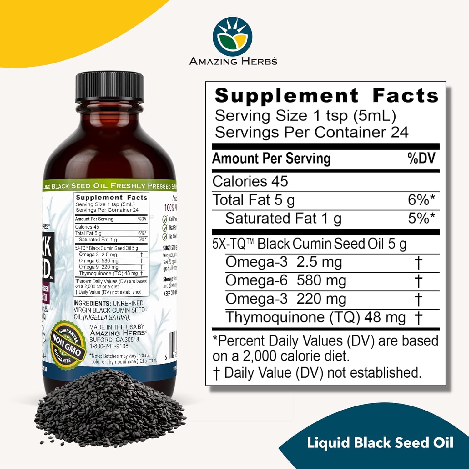 Amazing Herbs Premium Black Seed Oil Liquid - 4 Fl Oz Glass Bottle — Amazon image 6