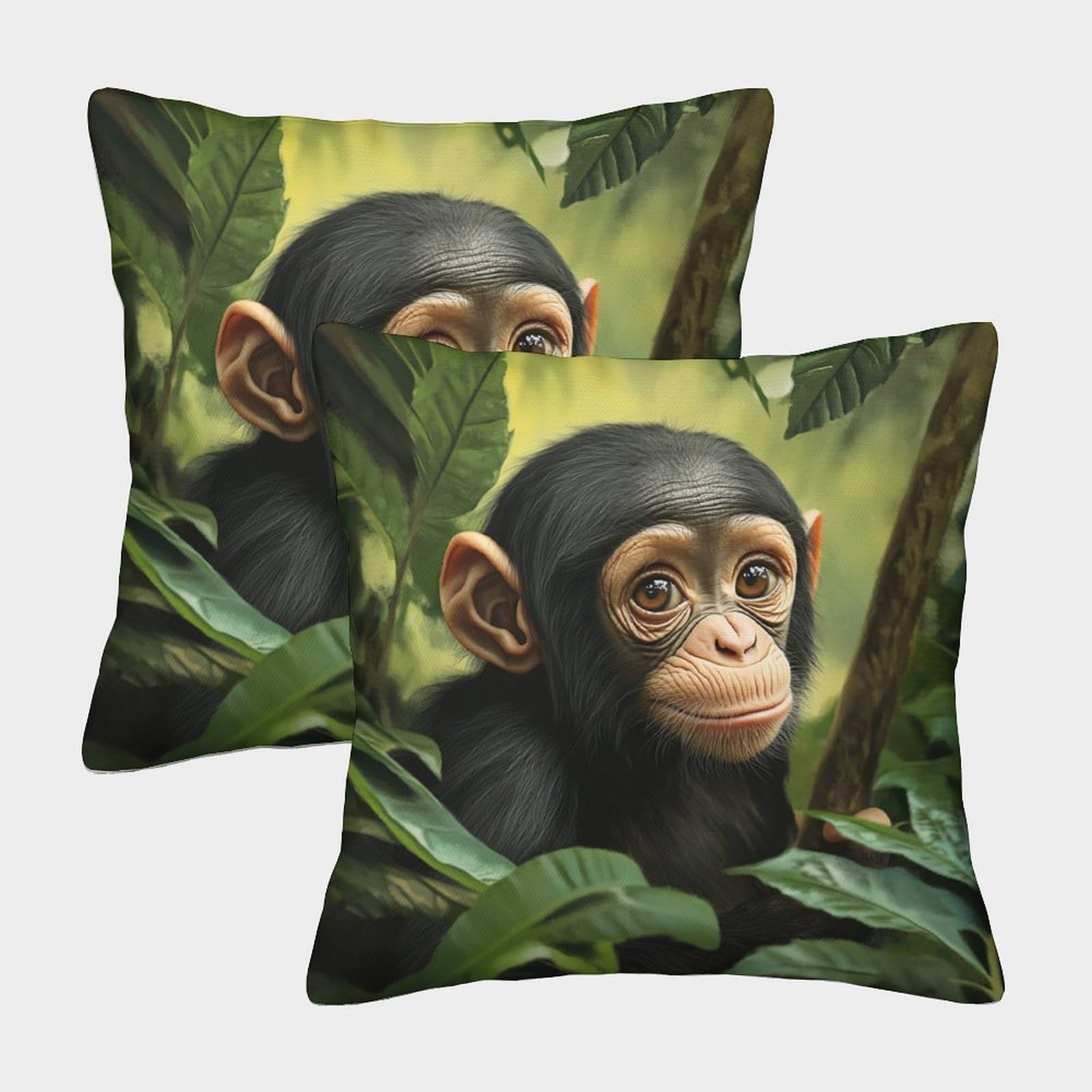kaiyun 2 Pack Little Orangutan in The Jungle,Leaf 3D Image Printed Single-sided Cushion Cover 45x45cm