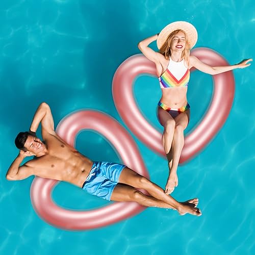 Miniatura 7 de Sumind Flotador de piscina de corazón de 2 piezas, 47.3 x 39.4 pulgadas, anillos de natación inflables para despedida de soltera, tubo flotador,