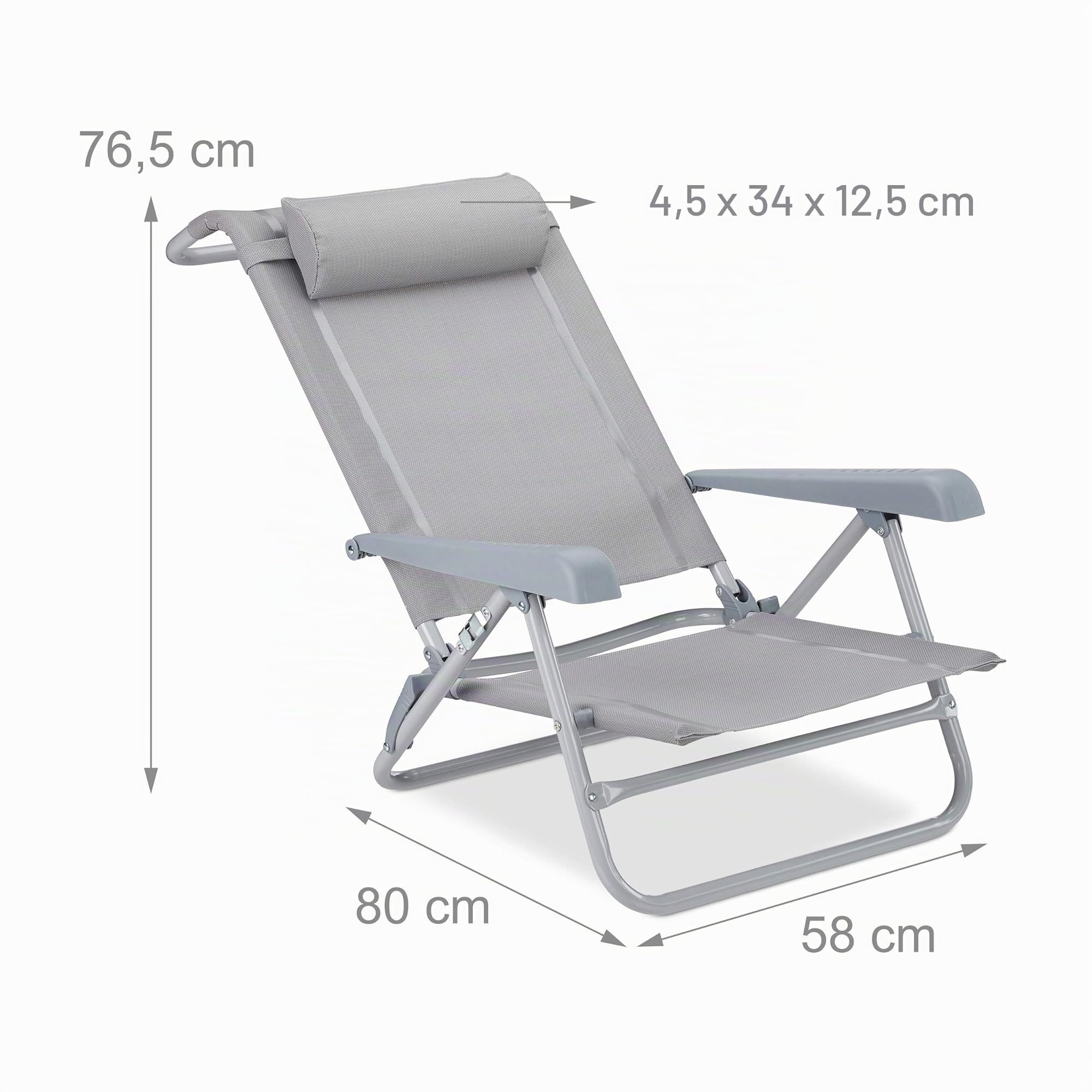 Relaxdays Liegestuhl klappbar, Nackenkissen, Flaschenöffner, 8-Stufig verstellbar, bis 120 Kg, Kunststoff, Stahl, Grau