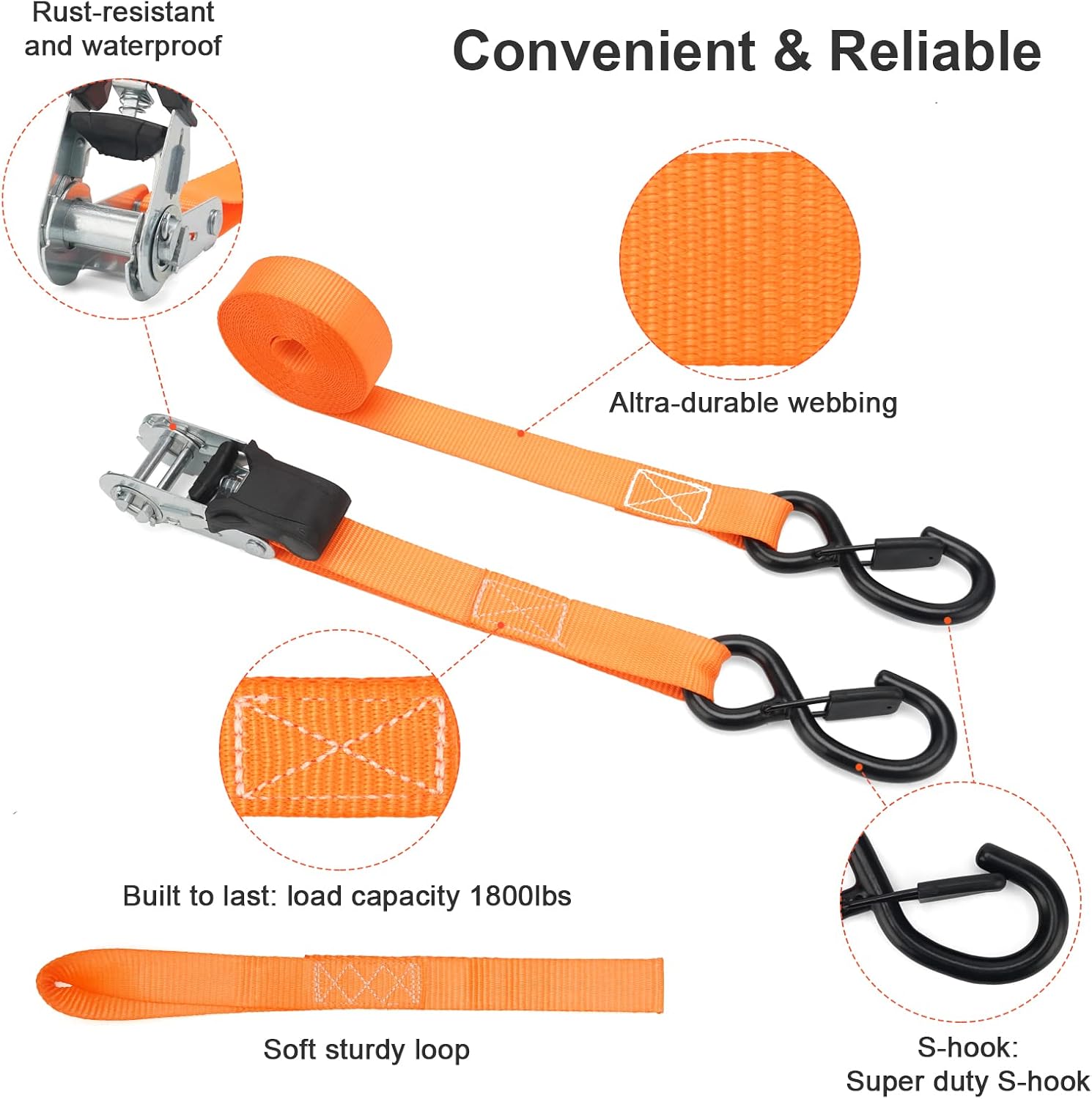ARTIPOLY Ratchet Tie Down Straps, 4 Pack 1800lbs Safe Work Load, 4 Premium 1in x 14ft Ratchet Tie Downs with Padded Handles for Moving Securing Cargo Boat