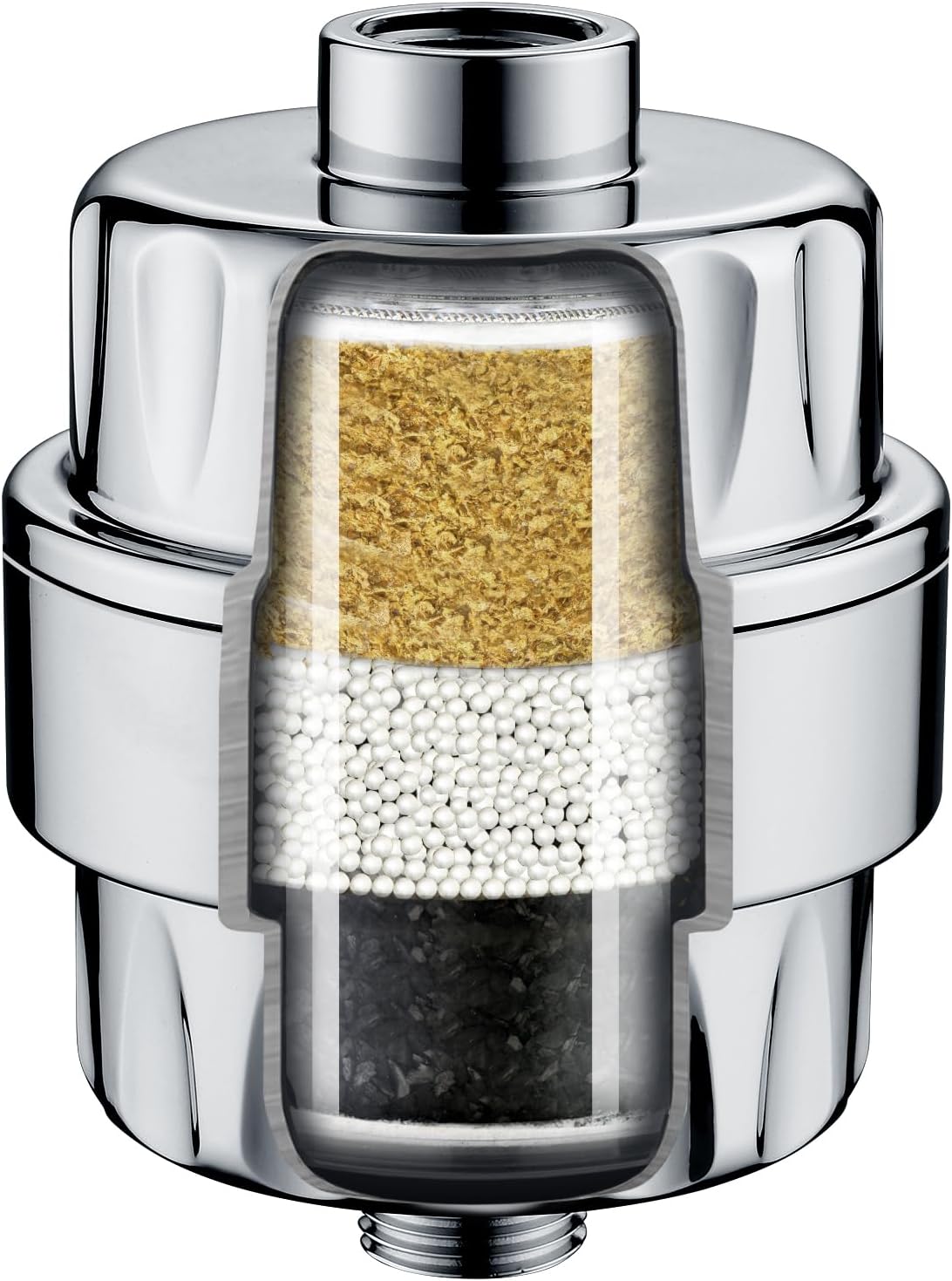BRIGHT SHOWERS High Output Shower Filter for Hard Water, Removes Chlorine and Fluoride, Universal Multi-Stage Shower Water Softener Reduces Dry Itchy Skin, Scalp and Eczema, Chrome (Chrome) Thumbnail