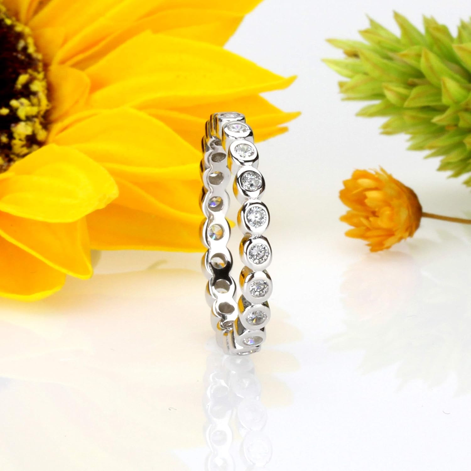 DoubleAccent Sterling Silver Round CZ Bezel Stackable Ring Eternity Band 3MM (Size 4 to 10)