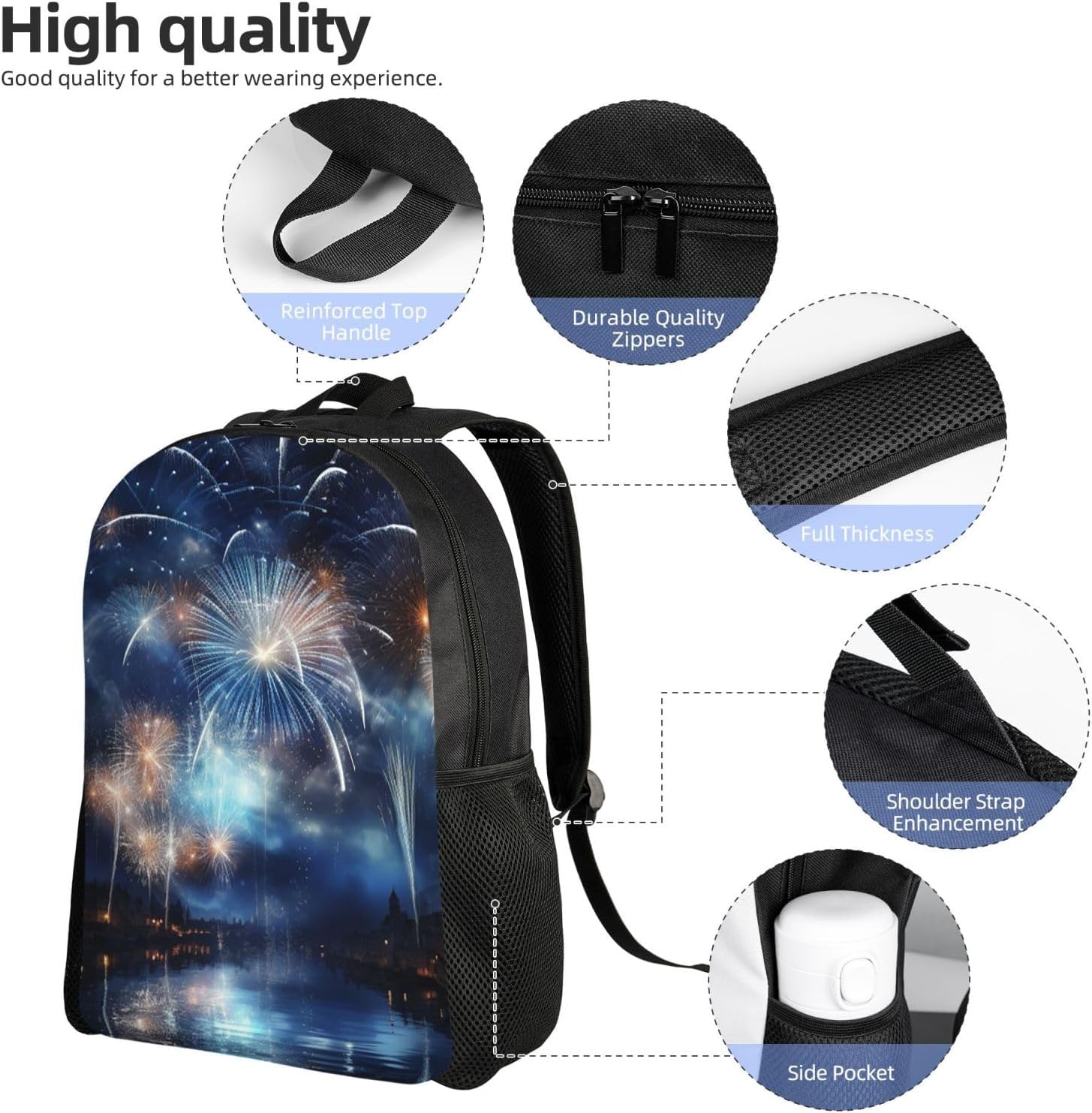 New Year Pyrotechnics Backpack Lightweight Bookbag 16 Inch image 5