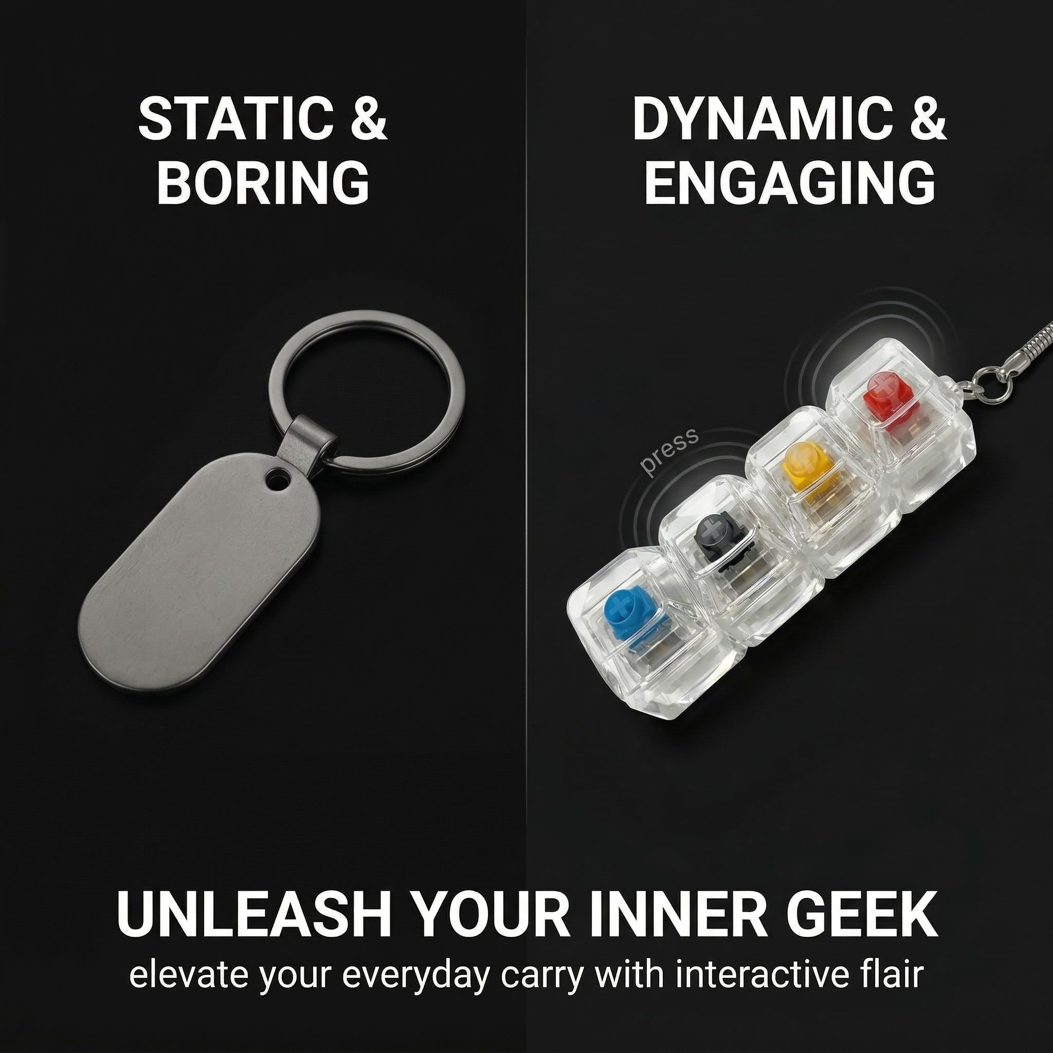 Porte-clés Fidget Clavier Mécanique 4 Switches - Testeur, Anti-stress Transparent, Accessoire Gamer