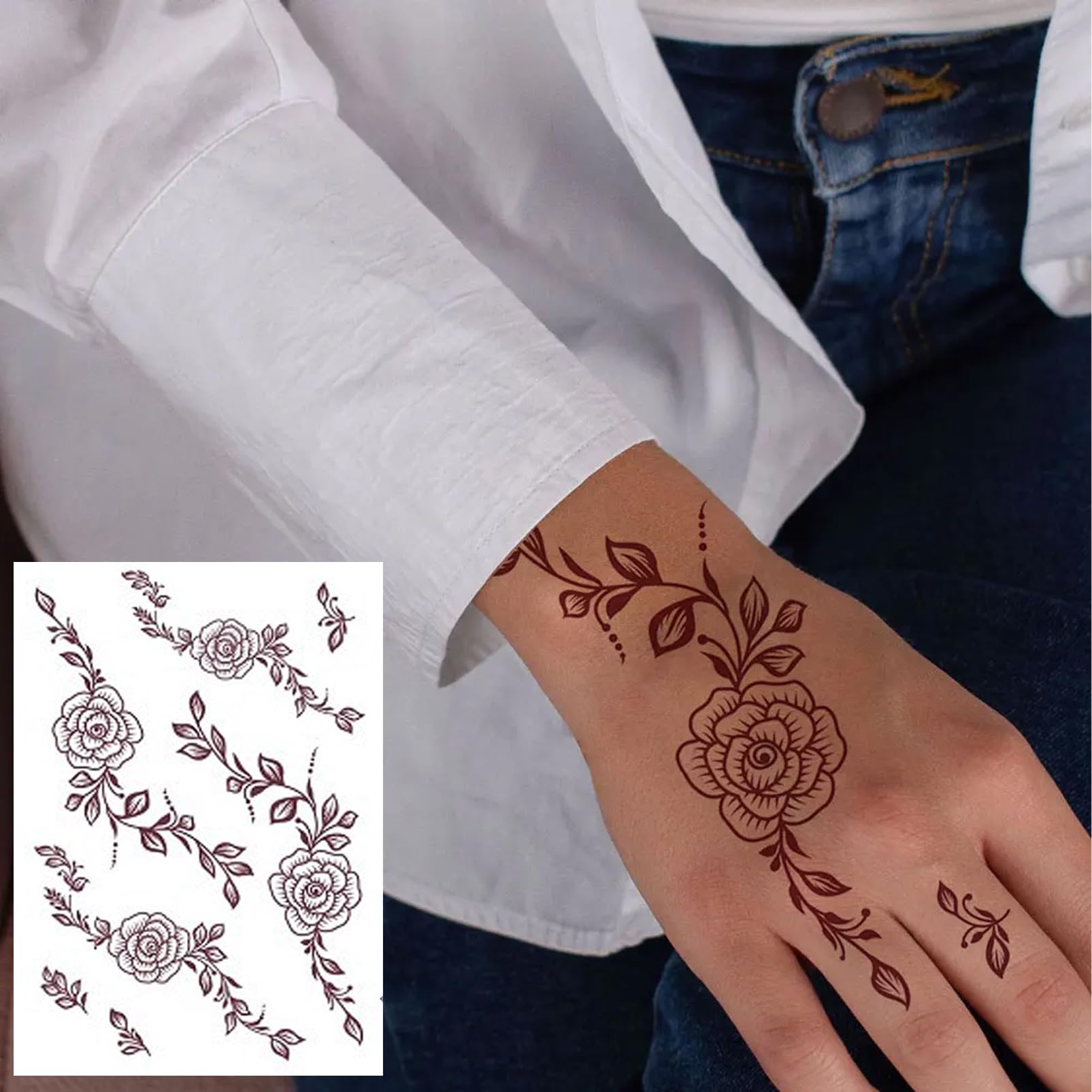 Brown Lace Tattoo Stickers 18 Sheets Water Transfer Fake Temporary Tattoos Kit for Women Elegant Arm Body Art Stickers with Floral Patterns - Image 2