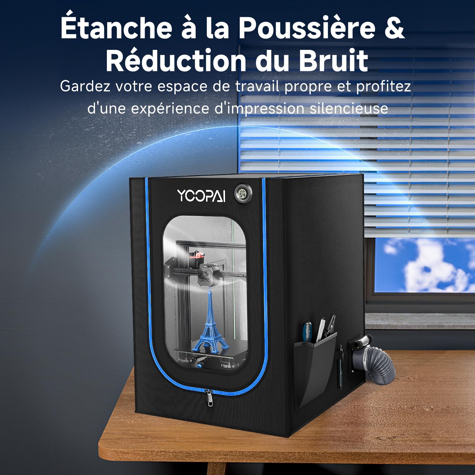 YOOPAI Caisson Imprimante 3D avec Fente pour Lumière, Thermo Hygromètre, Kit de Ventilation pour ANYCUBIC Kobra 3/2 Neo/2 Pro, Creality Ender 3/Ender 3 Pro/Ender 3 V2/Ender 3 S1/Neo