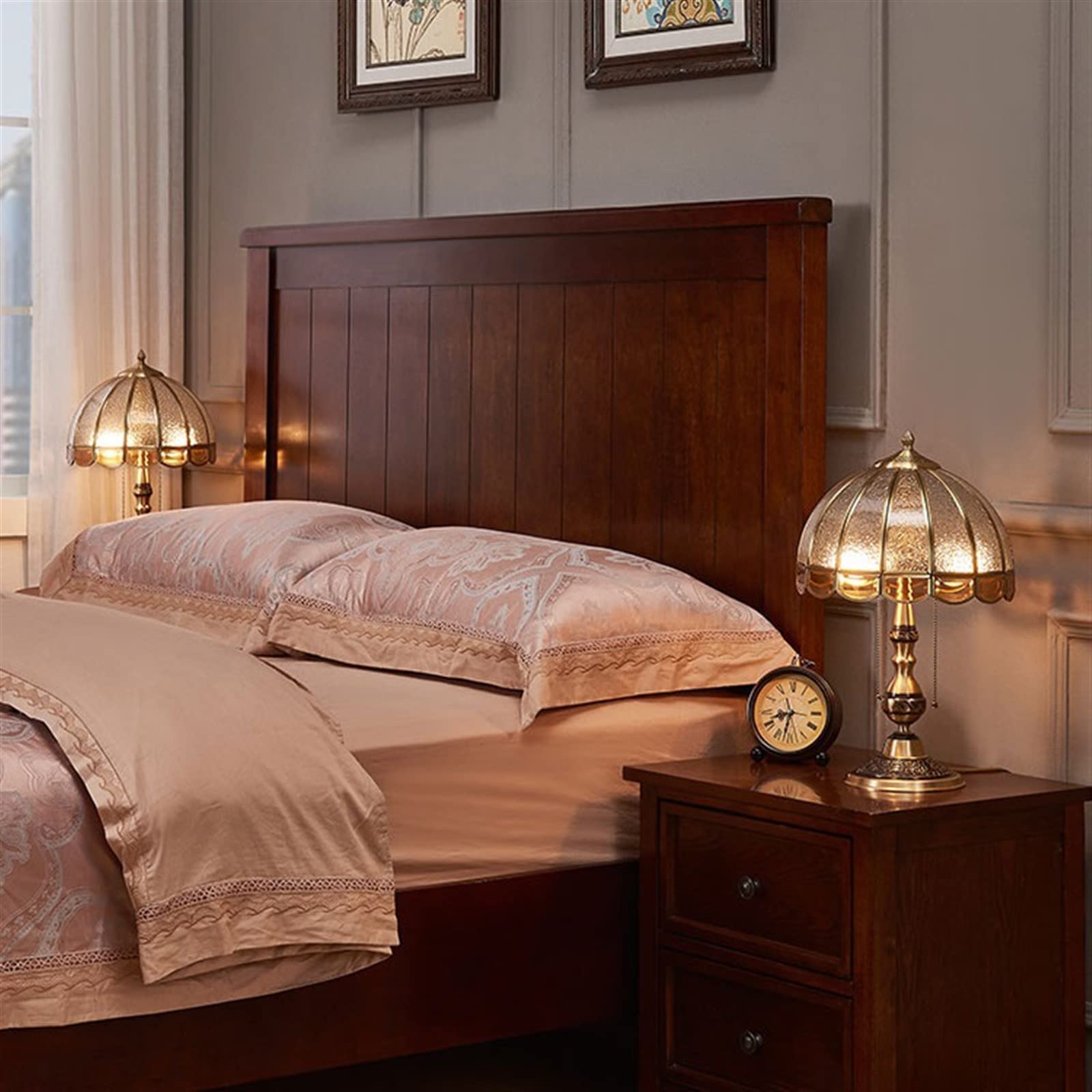 Affascinante Lampada da scrivania europea in rame, soggiorno, studio, lampada decorativa, camera letto, comodino antica con paralume in vetro Arredamento per la casa