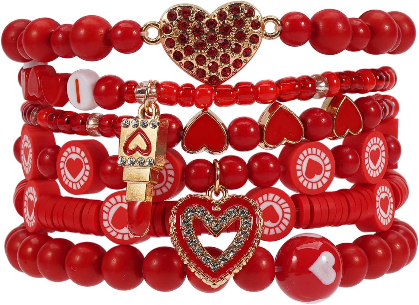 Lonext Beaded Stretch Bracelet for Women, Boho Y2k Style, St. Patrick's Day Valentine's Day Theme, 7.0 Inch, Clay Material