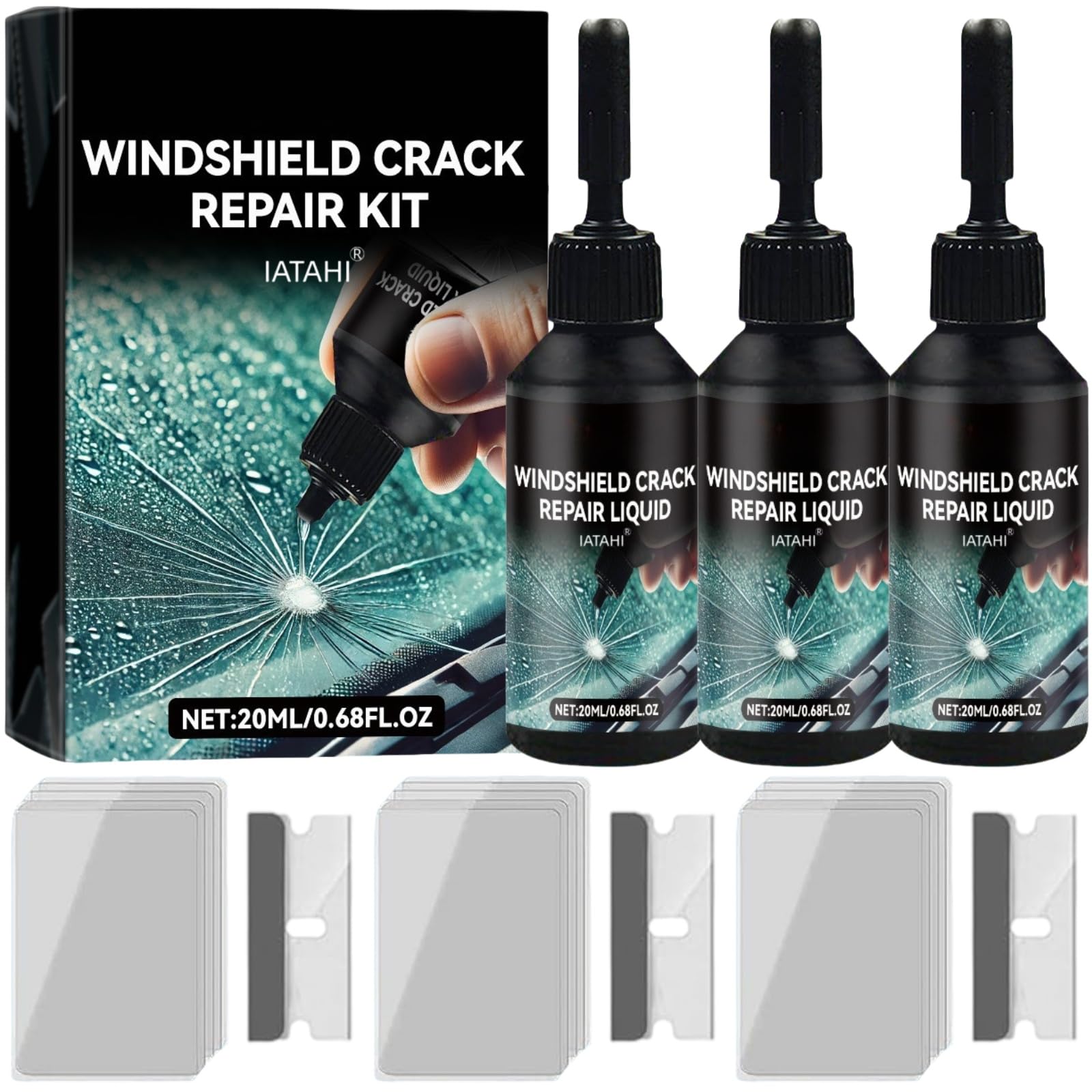 Kit Riparazione Crepe Vetro,3pcs Kit Riparazione Parabrezza Auto,Kit di Riparazione Crepe Parabrezza,Kit di Riparazione per Crepe