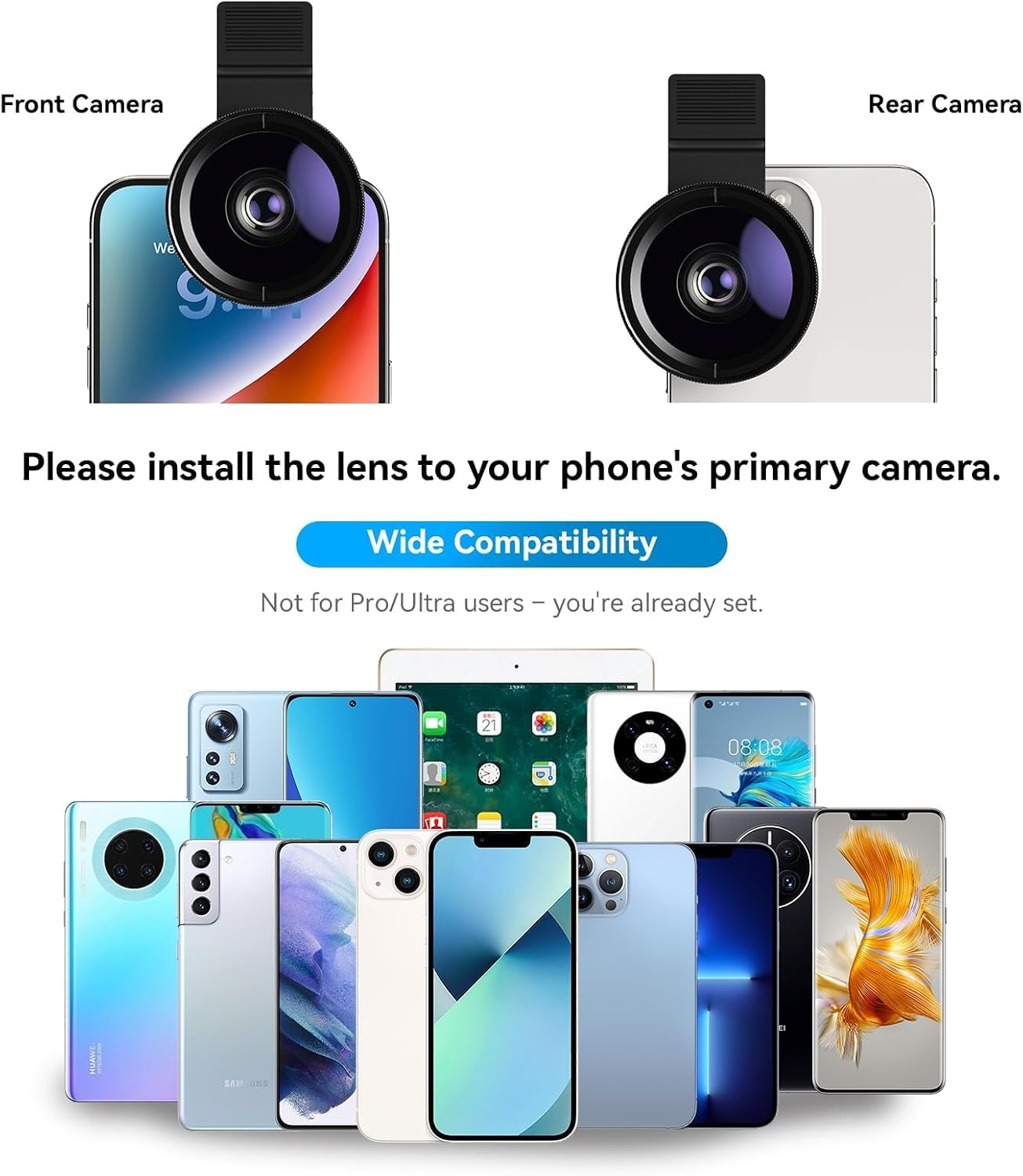 APEXEL 0.45X Wide Angle & 12.5X Macro Lens Kit for Phone, 2-in-1 Clip-On