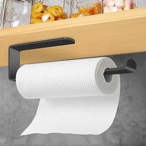 Miniatura 3 de Toalleros de papel para cocina, color negro, soporte para toallas de papel debajo del gabinete, soporte de pared para toallas de papel, adhesivo con