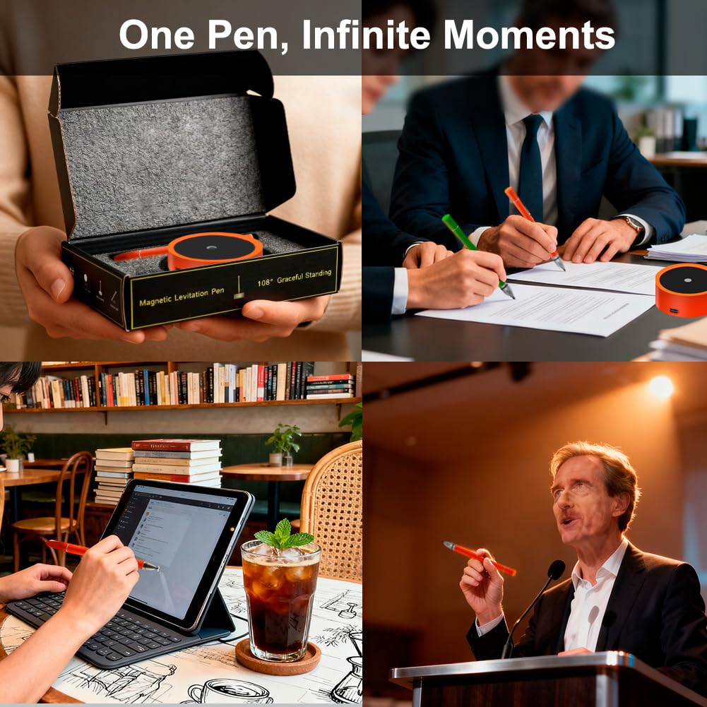 Elenzk Magnetic Floating Ballpoint Pen for Men Women Luxury Gift with Dock Base Fine Point Black Ink Sign — view 8