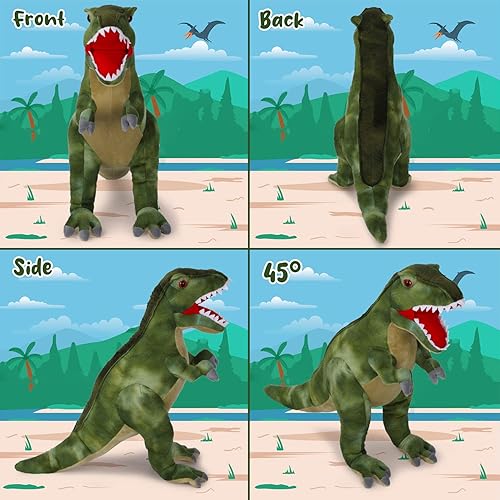Miniatura 6 de Tyrannosaurus Rex Juguete de Peluche, Peluche de Dinosaurio de 18" Manta Almohada Muñeco de Peluche, Amigo Suave Azul y Esponjoso Cojín para Abrazar