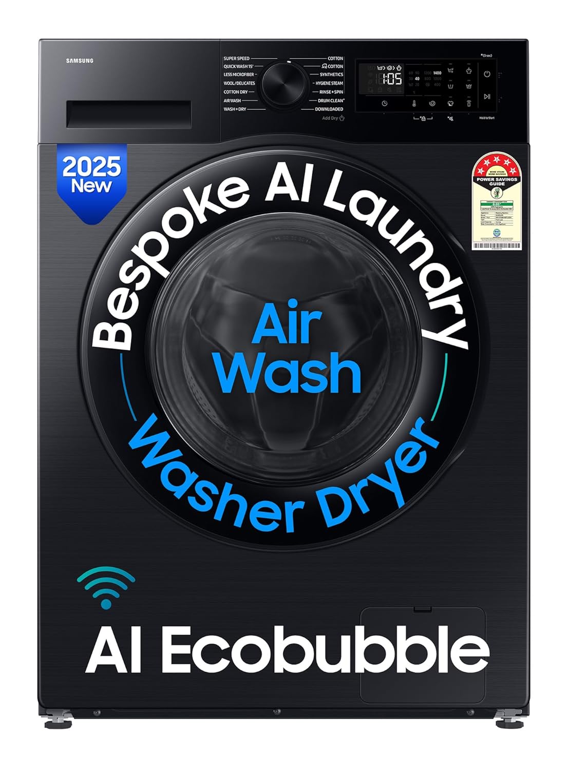 Samsung 12 kg (Wash) / 7 kg (Dry), 5 Star, AI EcoBubble, AI Energy Mode, Air Wash, Super Speed, Hygiene Steam, Wi-Fi, Digital Inverter, Fully-Automatic Front Load Washer Dryer (WD12FG5B34BBTL, Black) Samsung 12 kg (Wash) / 7 kg (Dry), 5 Star, AI EcoBubble, AI Energy Mode, Air Wash, Super Speed, Hygiene Steam, Wi-Fi, Digital Inverter, Fully-Automatic Front Load Washer Dryer (WD12FG5B34BBTL, Black)
