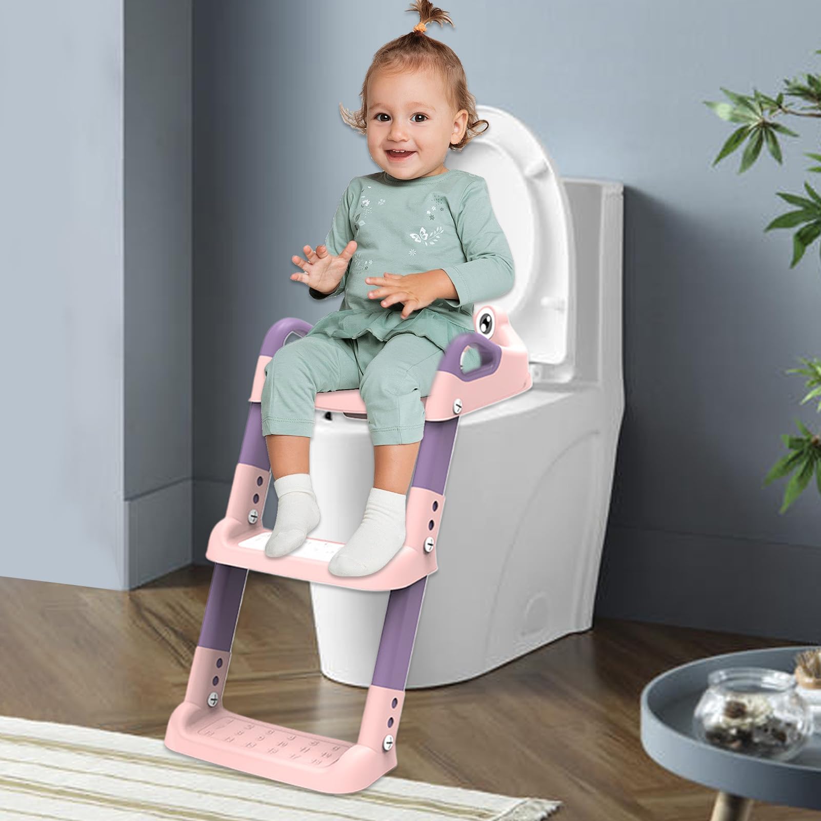 Seggiolino per WC con Scaletta Scaletta Sgabello Regolabile Con Seggiolino | Scaletta Vasino portatile per bambini addestramento al vasino robusto facile da pulire sgabello