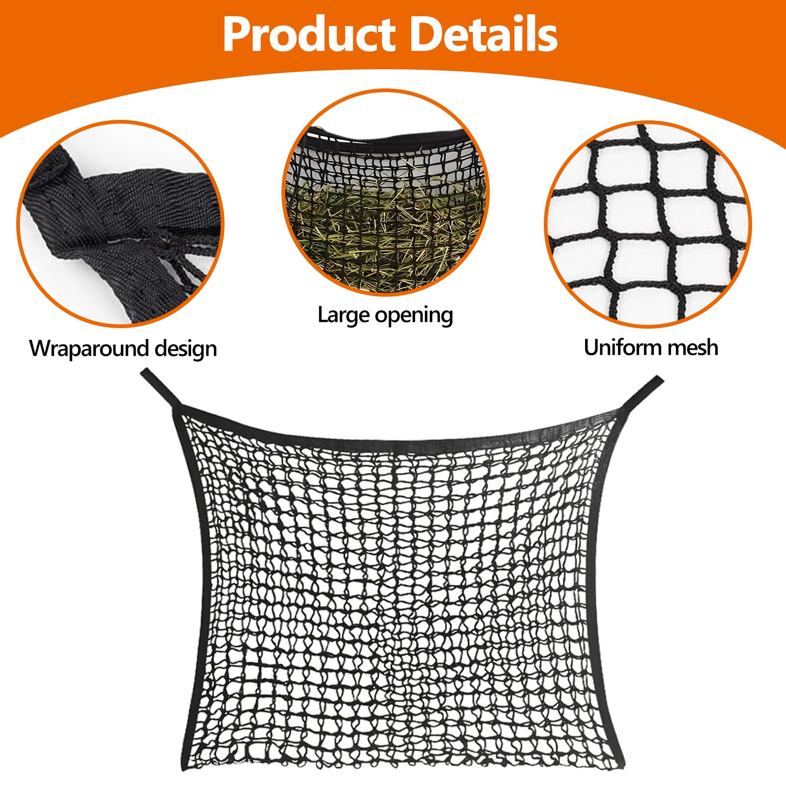 2 Reti Rete per Fieno Cavalli, Dimensioni 90 X 80 cm, 4,5 X 4,5 cm Rete per Retes da Fieno per Cavalli Grande, capacità: 6 kg, Riduce Lo Spreco di Foraggio nei Sacchi di Mangime (Nero)