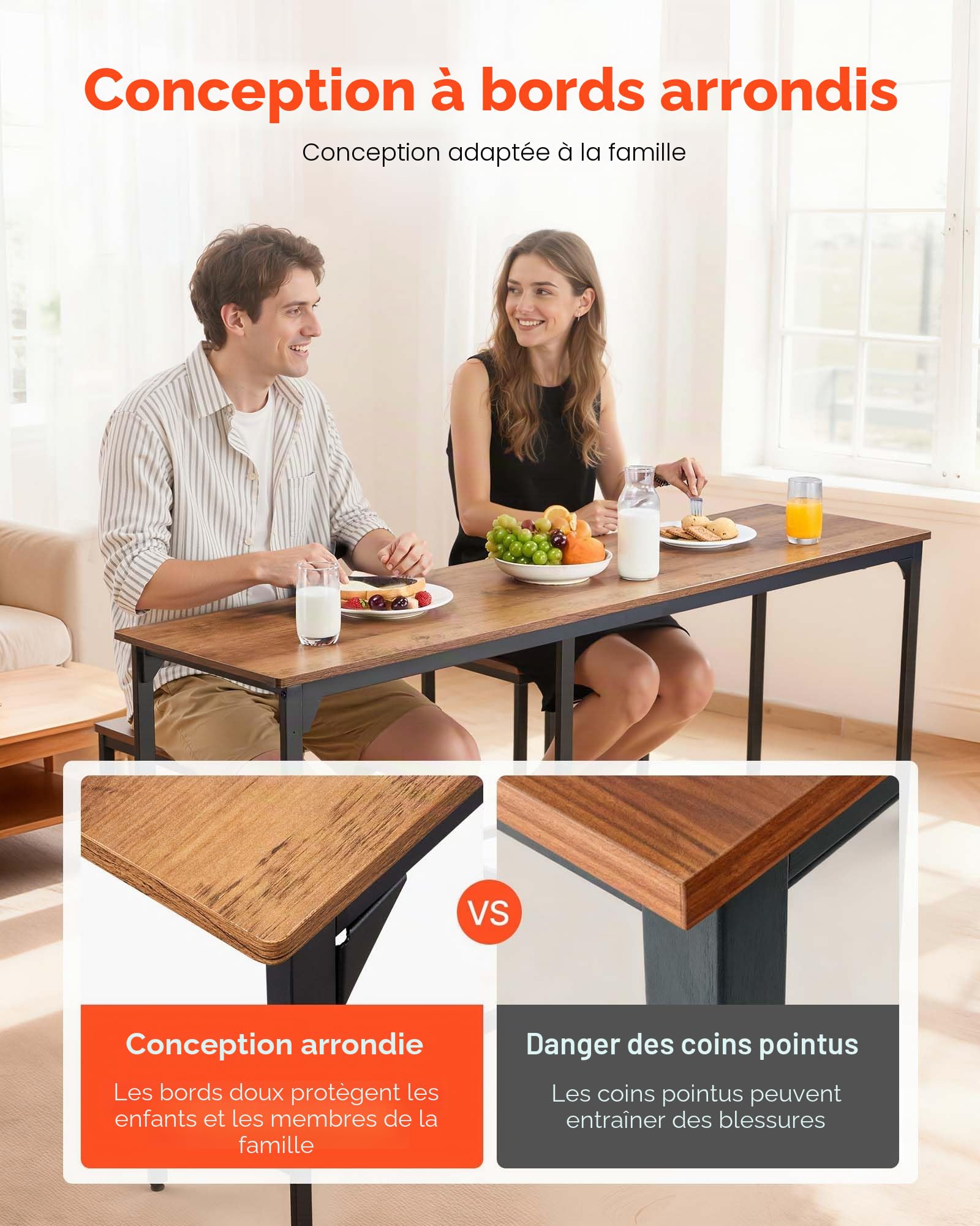 VEVOR Table de Bar Rectangulaire 160 cm, Table Haute de Cuisine, Meuble pour Balcon Salon Salle à Manger Bureau Coin Repas Bistro, Mange-debout Allongé, Plateau en Panneaux de Particules, Marron Clair
