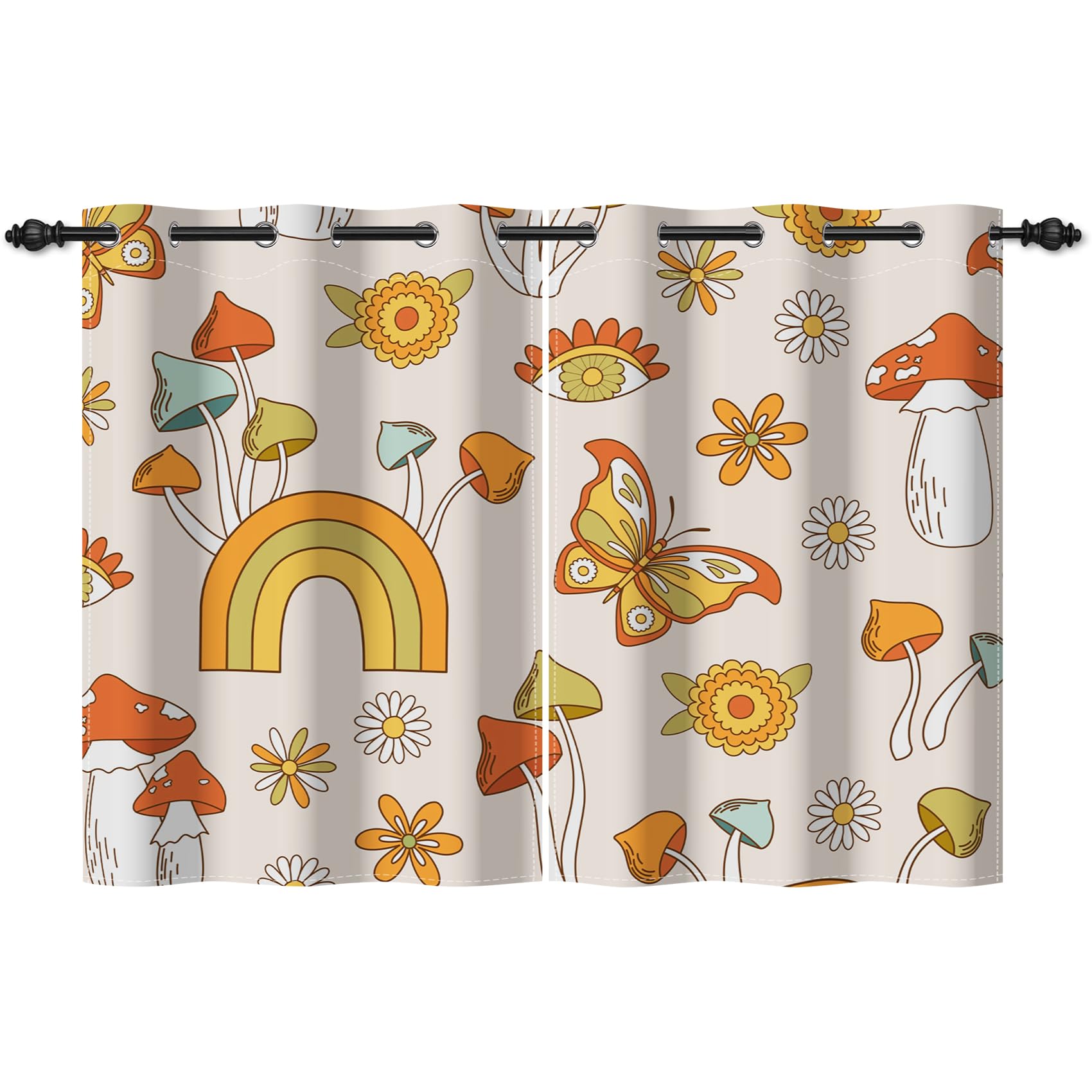 Rideaux occultants bohème Renaiss à œillets motif champignon rétro pour chambre
