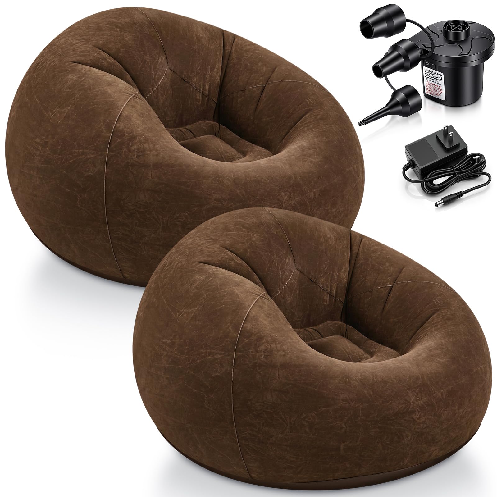 Photo 1 of Realspring 2 Pcs Inflatable Bean Bag Chairs with Pump, Dark Brown