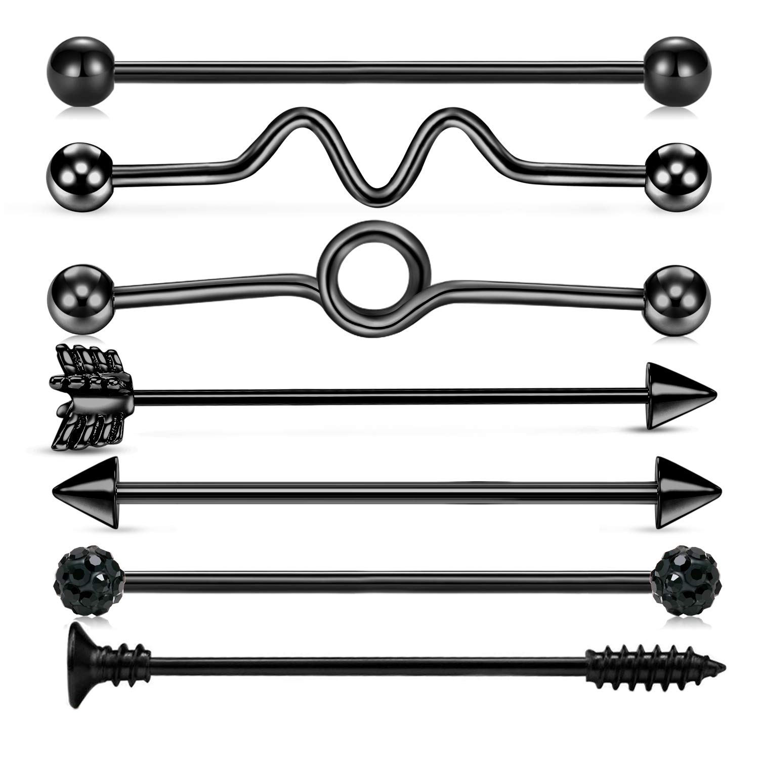 Lot De 5 Piercings Industriels Courts Calibre 14 – Barre 38 Mm En Acier Inoxydable Hypoallergénique Pour Cartilage Et Corps