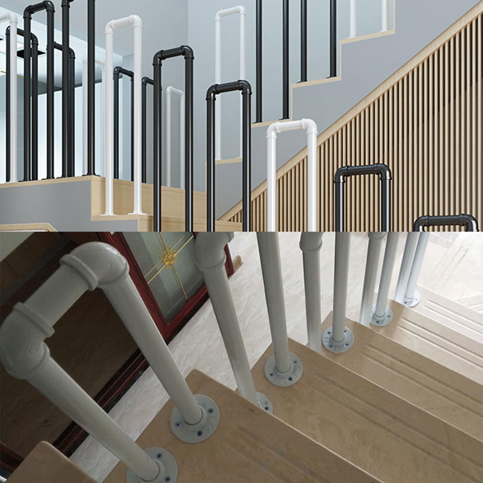 Handläufe Für Treppen, Matter Schmiedeeisen-Handlauf Für Außentreppen – Metall-Treppenhandlauf Mit Montageset Für Terrassenbeläge, Garten, Terrasse, Balkon/White/20 * 45Cm