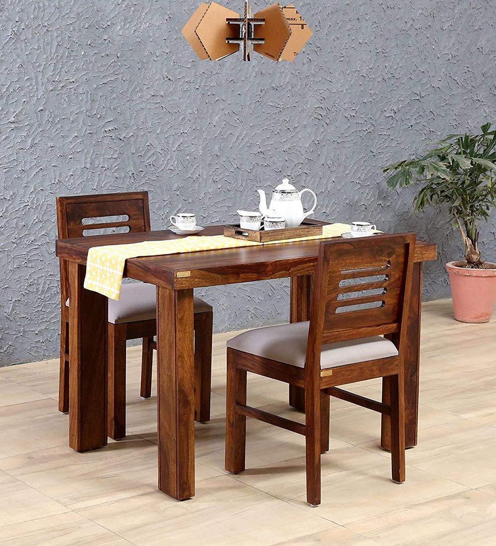 DHD Wooden Dining Table 2 Seater | Two Seater Dinning Table with 2 Chairs for Home | Chairs with Cushion | Dining Room Sets for Restraunts | Sheesham Wood, Rustic Teak Finish