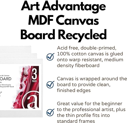 Miniatura 2 de Art Advantage Tablero de lienzo reciclado MDF 14x18, 3 piezas, paneles de lona MDF reciclados para pintura, lienzos para pintura, lienzos para