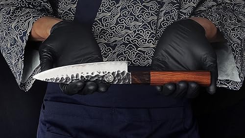 Vista 35 de Cuchillo de chef japonés Santoku de 5 pulgadas, cuchillo de cocina de acero inoxidable de alto carbono AUS10 de 3 capas, cuchillos de chef forjados