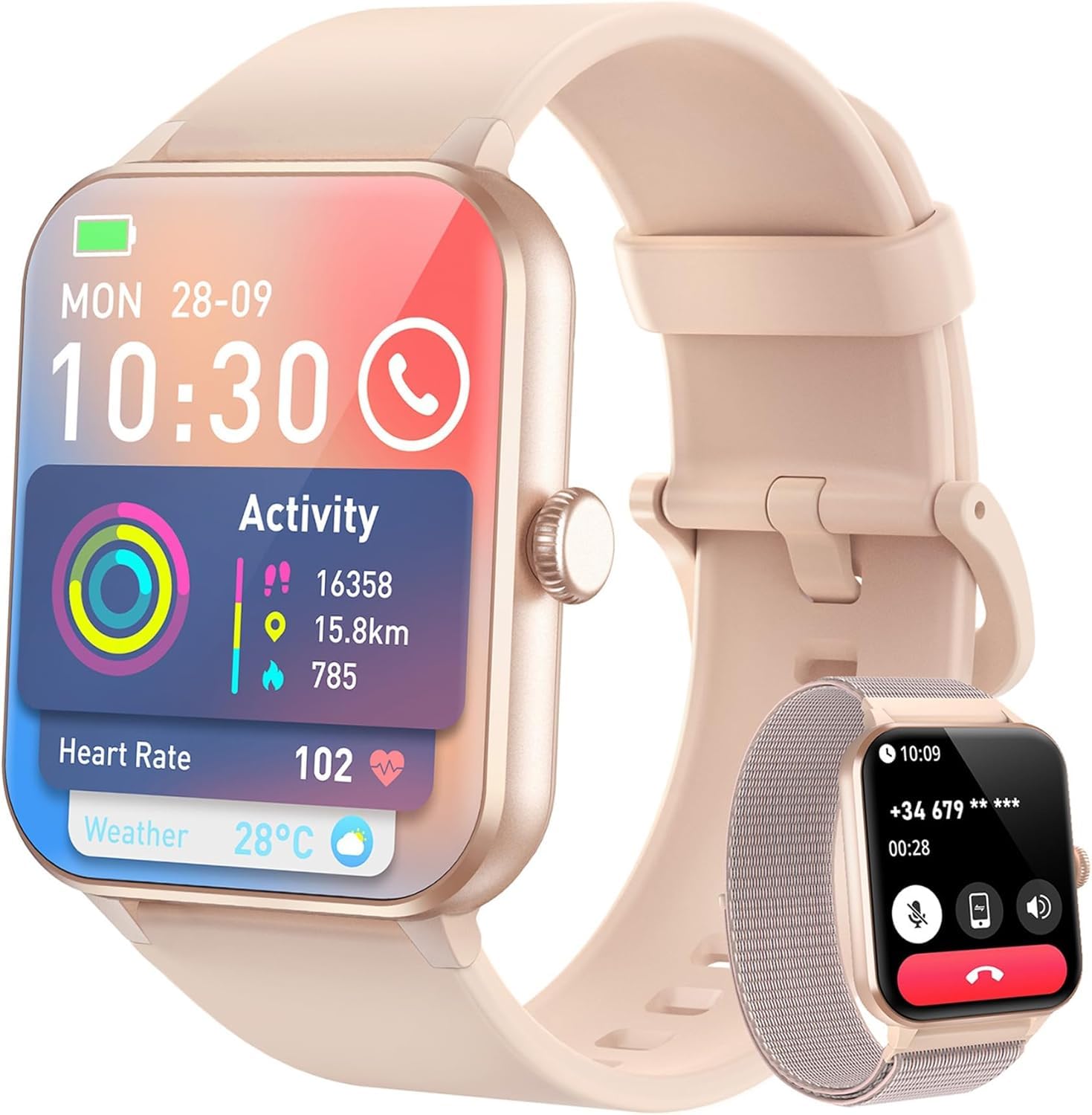 Blackview Smartwatch Donna, Orologio con Effettua e Risposta Chiamate, 1,85'' Orologio Intelligente Fitness,Cardiofrequenzimetro, Monitoraggio del Sonno, Calcolatori per Android iOS