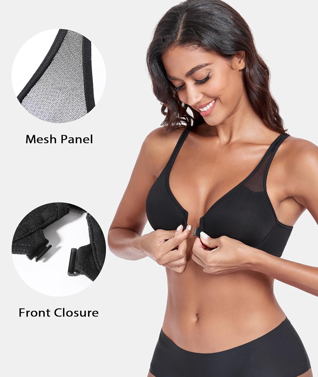 Lemorosy Women's Front Closure Comfortable Unlined Underwire Supportive Racerback Everyday Bra - Image 3