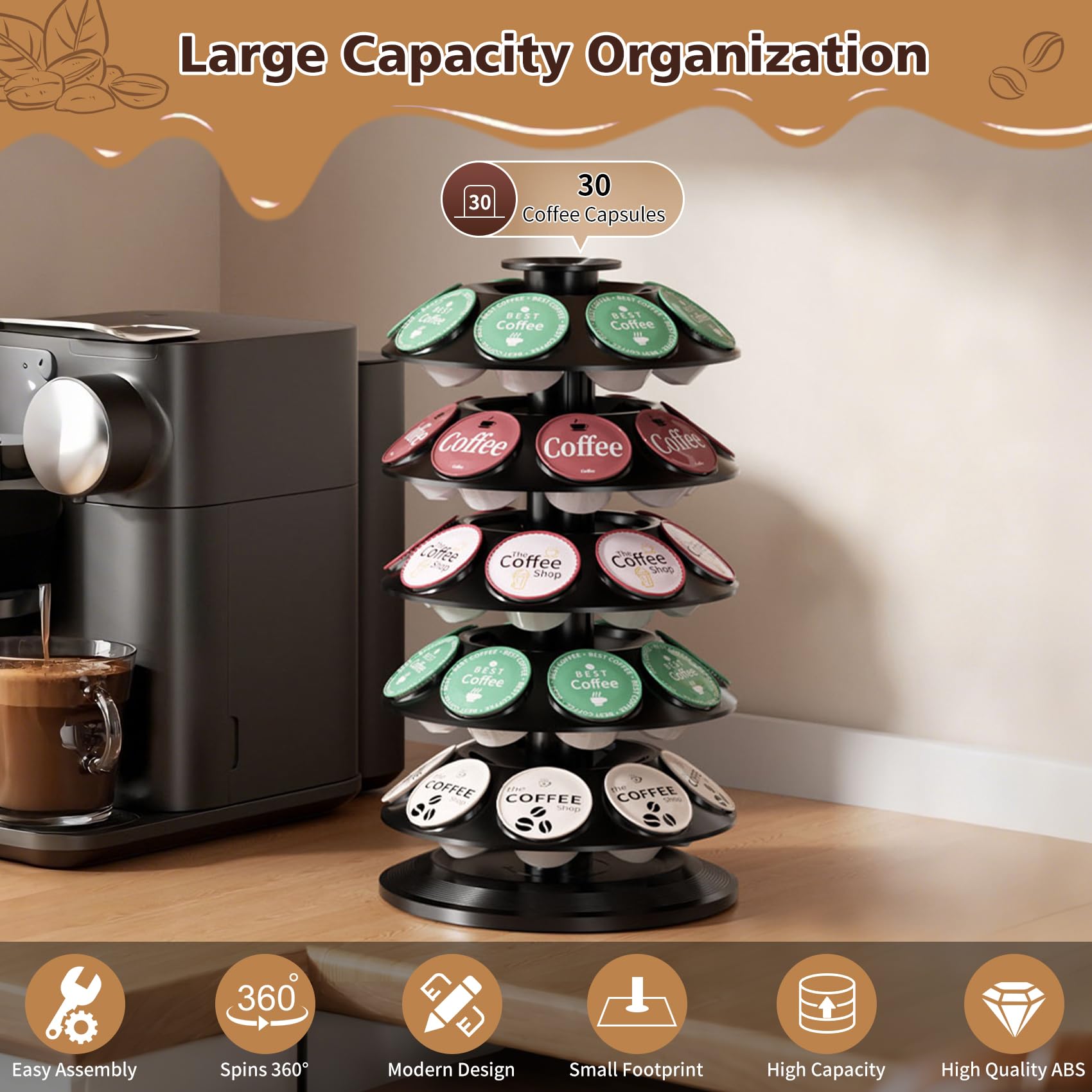 Soporte de carrusel de cápsulas de café para Dolce Gusto, organizador de almacenamiento de cápsulas de café con capacidad para 40 cápsulas, carrusel giratorio de 360 grados, nuevo diseño