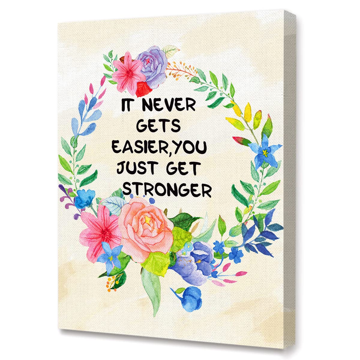 You Just Get Stronger Canvas Wall Art,Color Flower Inspirational Quotes Canvas Framed Prints Wall Art Ready to Hang for Girls Women Sister Bedroom Home Dorm Wall Decor 12''x15''