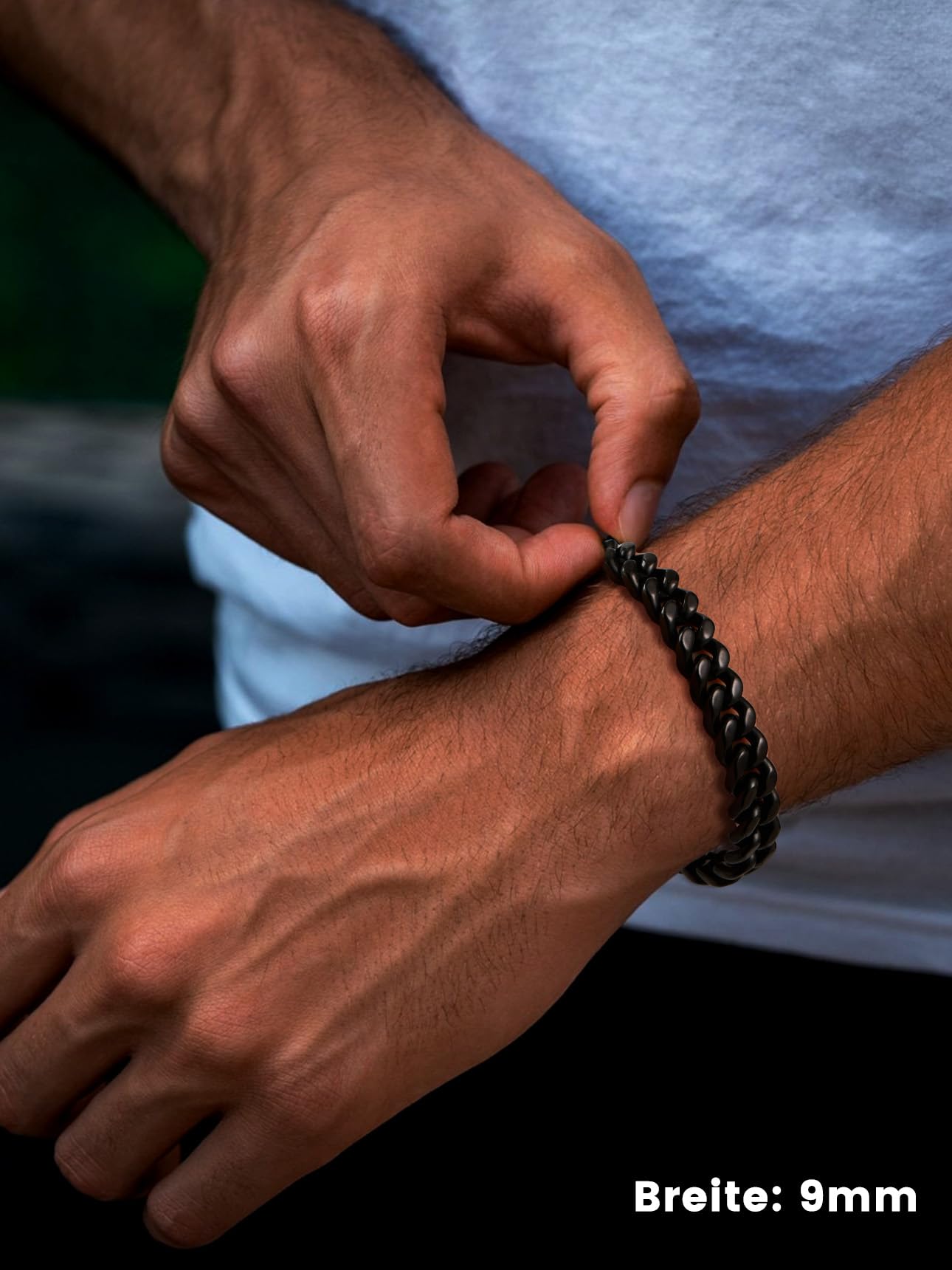 Bestyle Armband Herren Schwarz Panzerkette Armbänder für Herren Edelstahl Glieder Armband für Männer Jungen Armkette Hip Hop Rapper Modeschmuck 9mm Breit, 19cm Lang