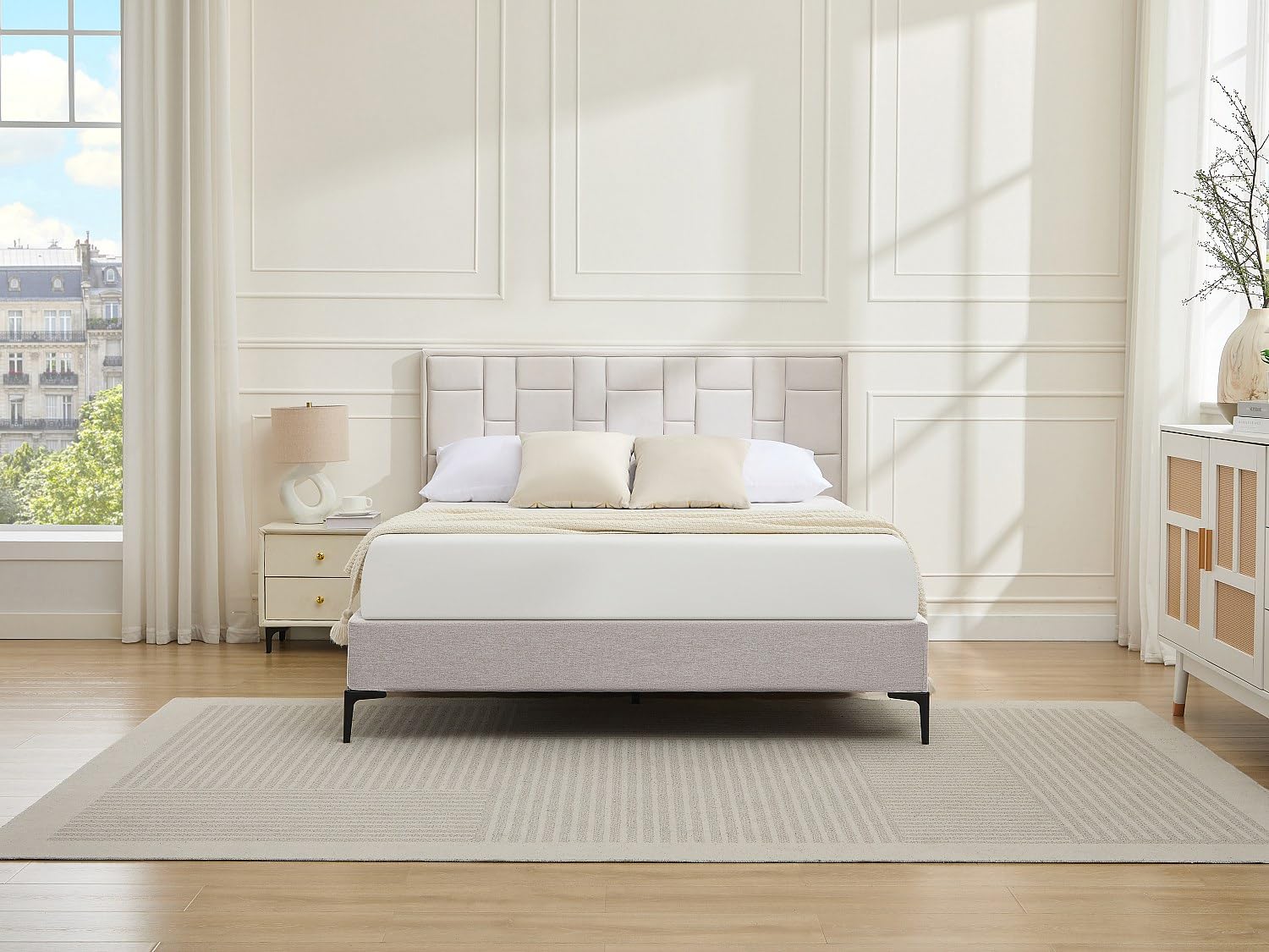 Vente-unique - Tête de lit 140 cm - Velours - Beige - Hermine
