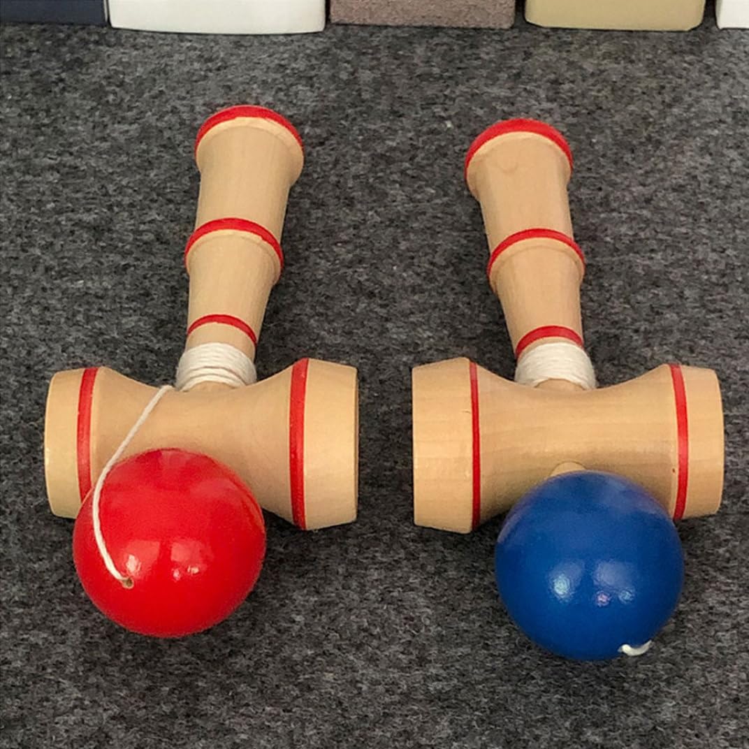 Wooden Kendama Blue Ball Cup Toy Classic Japanese Balancing Skill