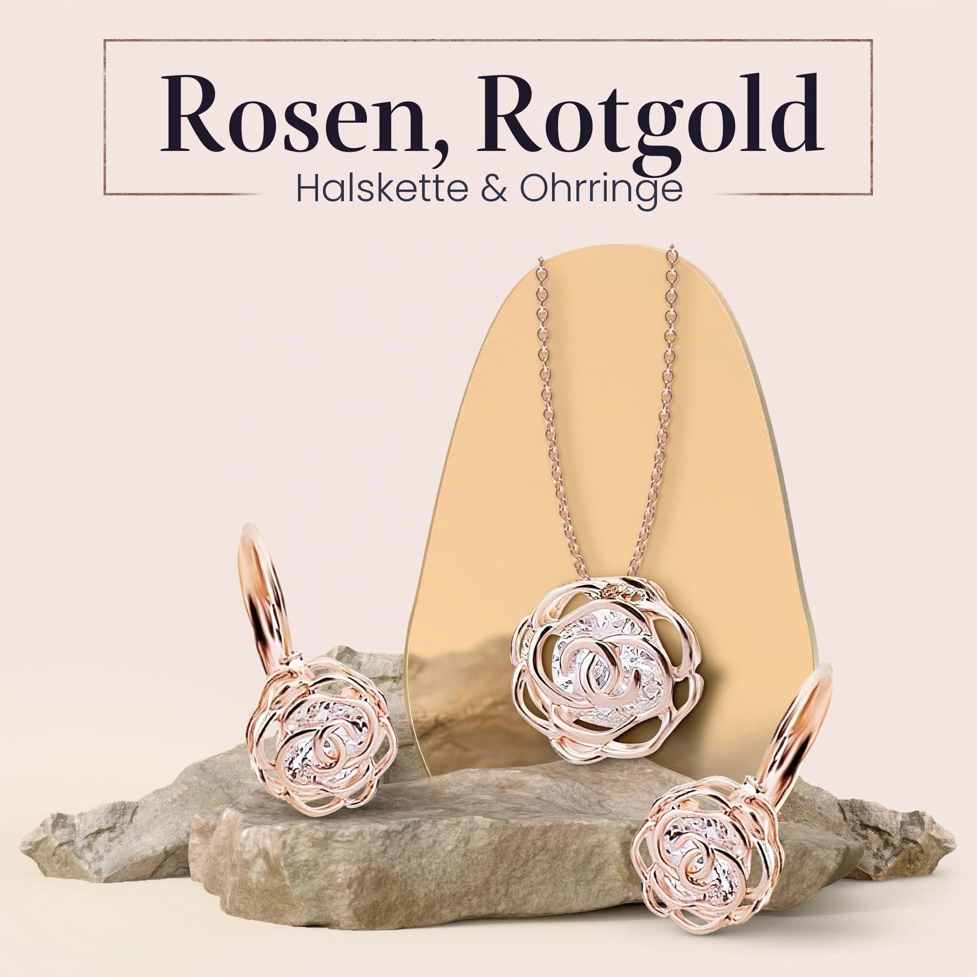 Crystalline Azuria Rose Blumen Kristalle Schmuck-Set Halskette Anhänger 45 cm Leverback Ohrringe 18 kt Rosé Vergoldet für Damen