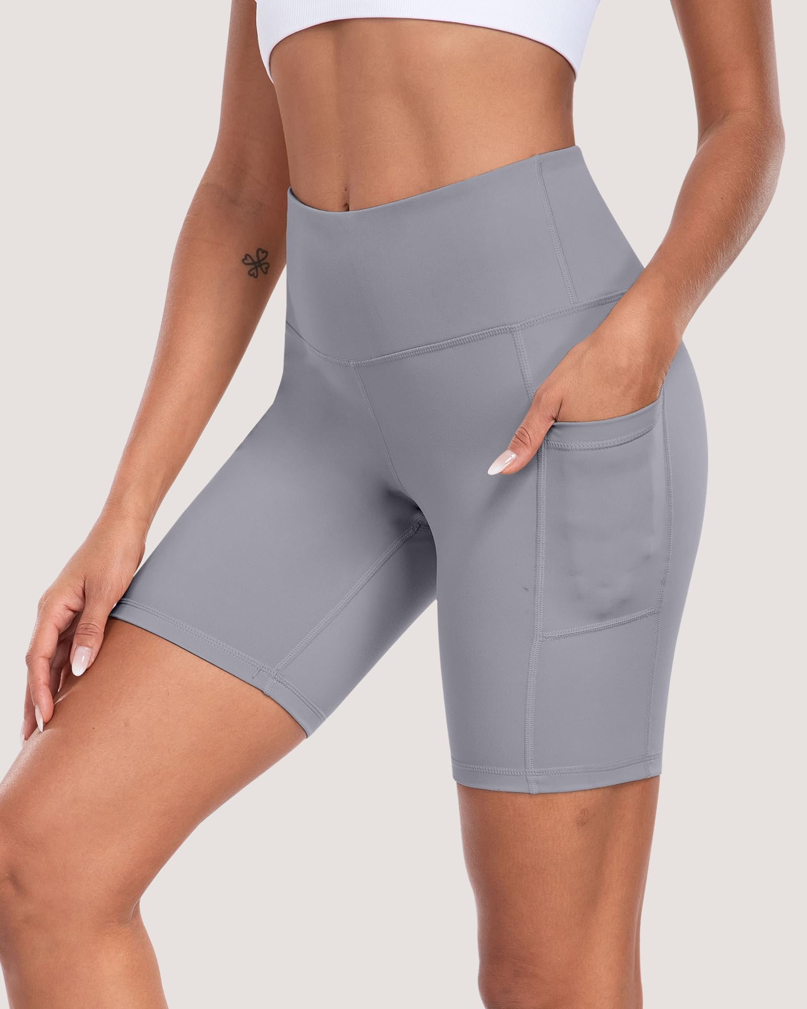 Pantalones cortos de ciclista para mujer con bolsillos, cintura alta de 8 pulgadas, control de abdomen, suaves, atléticos, entrenamiento, gimnasio, yoga — view 7