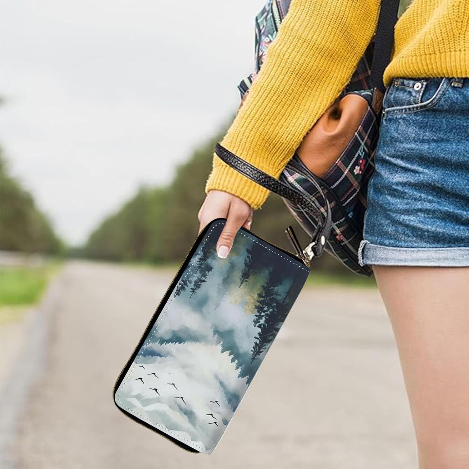 Womens Wallet, Large Capacity RFID Blocking PU Leather Wristlet Wallets for Women Ladies Men Credit Card Holder Zipper Wallet Phone Holder Clutch Travel Purse, Misty Forest - Image 5