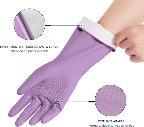 Miniatura 2 de Guantes de limpieza de goma para lavar platos, 4 pares de guantes de cocina reutilizables para lavar platos y limpieza del hogar, guantes