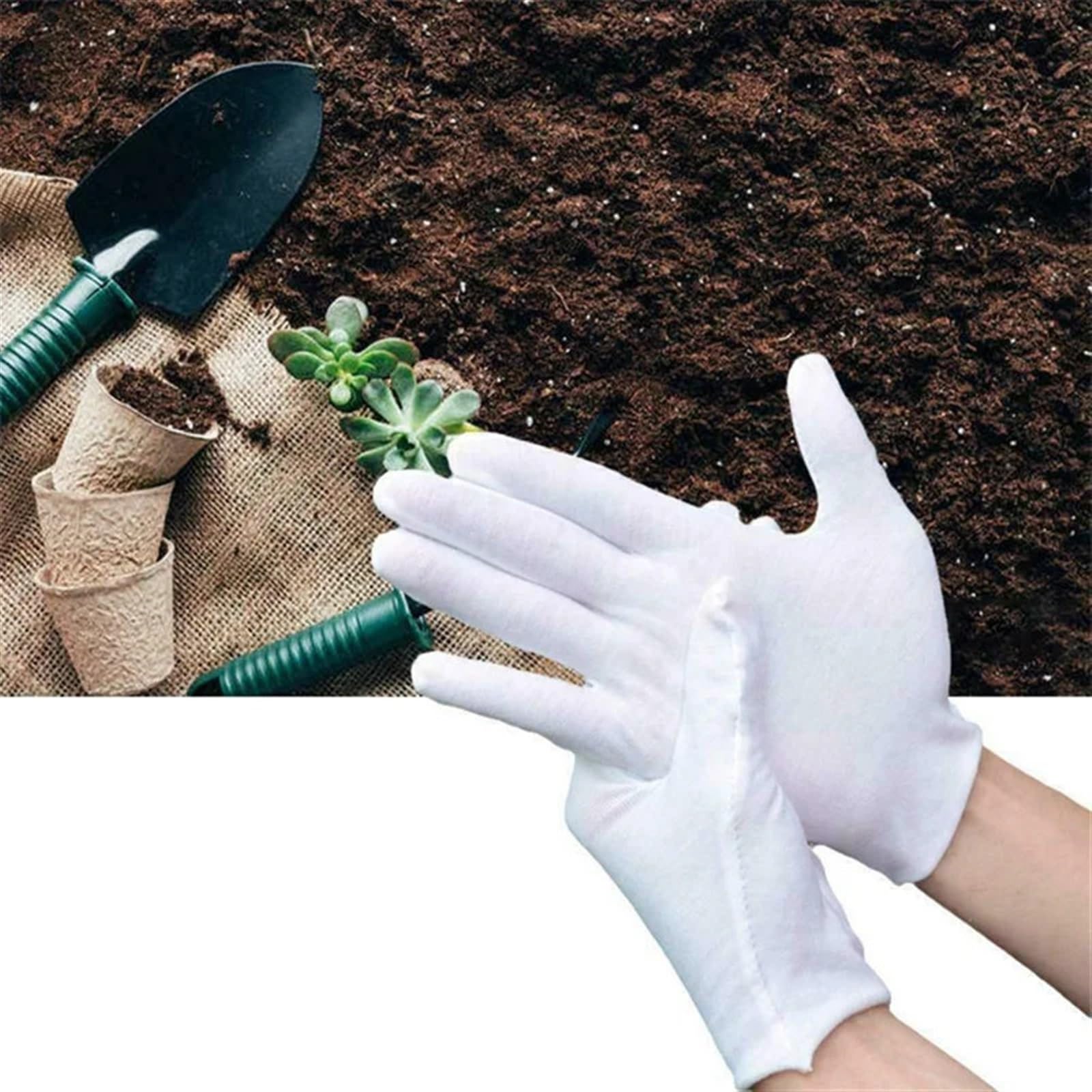 Guantes Jardineria 6 guantes de algodón blanco elásticos y suaves for trabajar, protección con forro tela for jardinería(S)