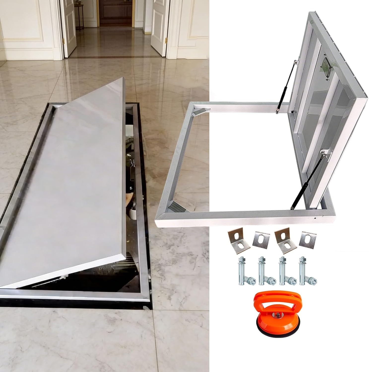Heavy-Duty Flush Mounted Floor Access Hatch with Suction Cup Opener for Basement and Cellar