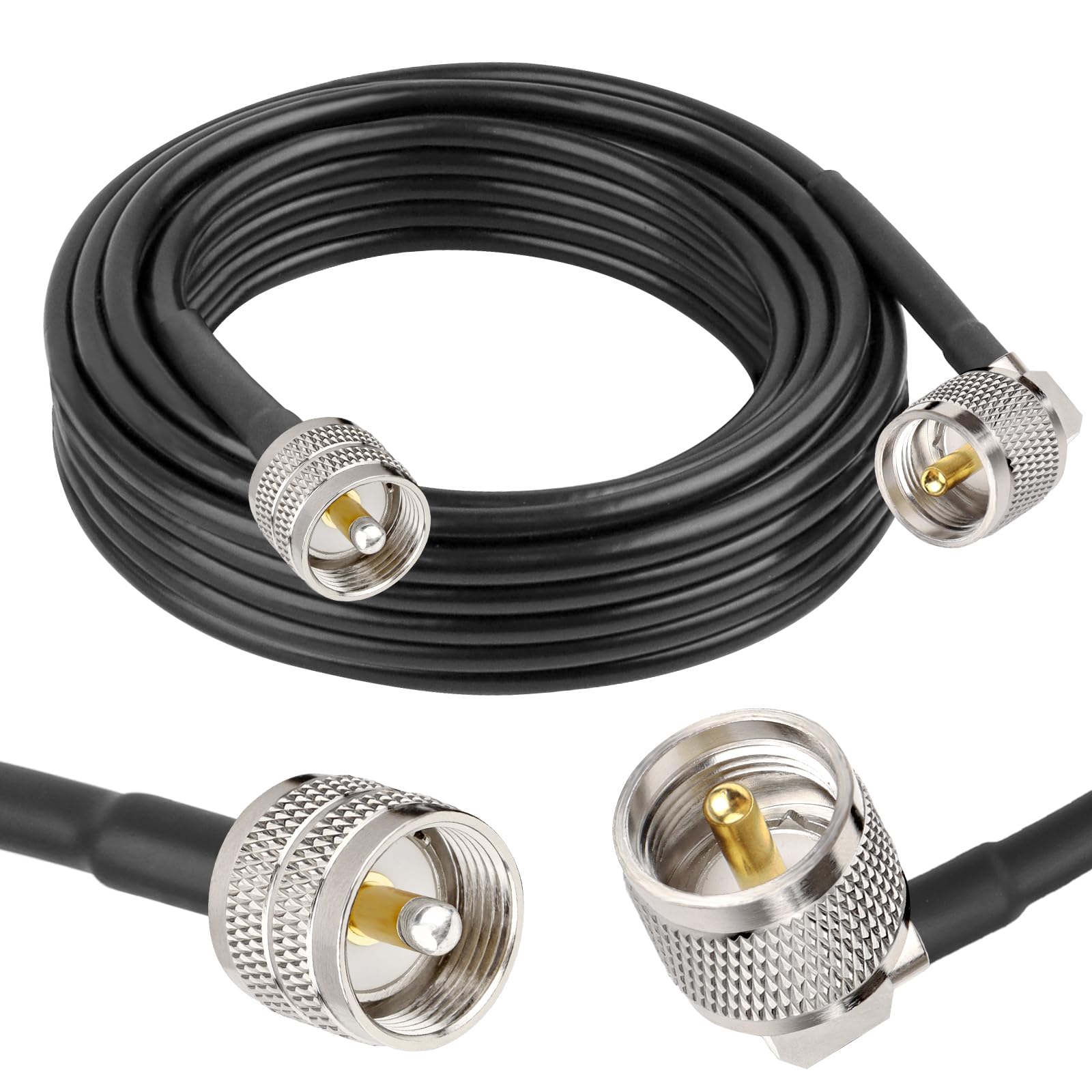 MOOKEERF Kabel koncentryczny CB RG58 UHF PL-259 męski na męski, kabel koncentryczny 7,6 m pod kątem prostym, kabel antenowy CB o niskiej stratności, kabel do radia CB, radia HAM, analizatora anteny,